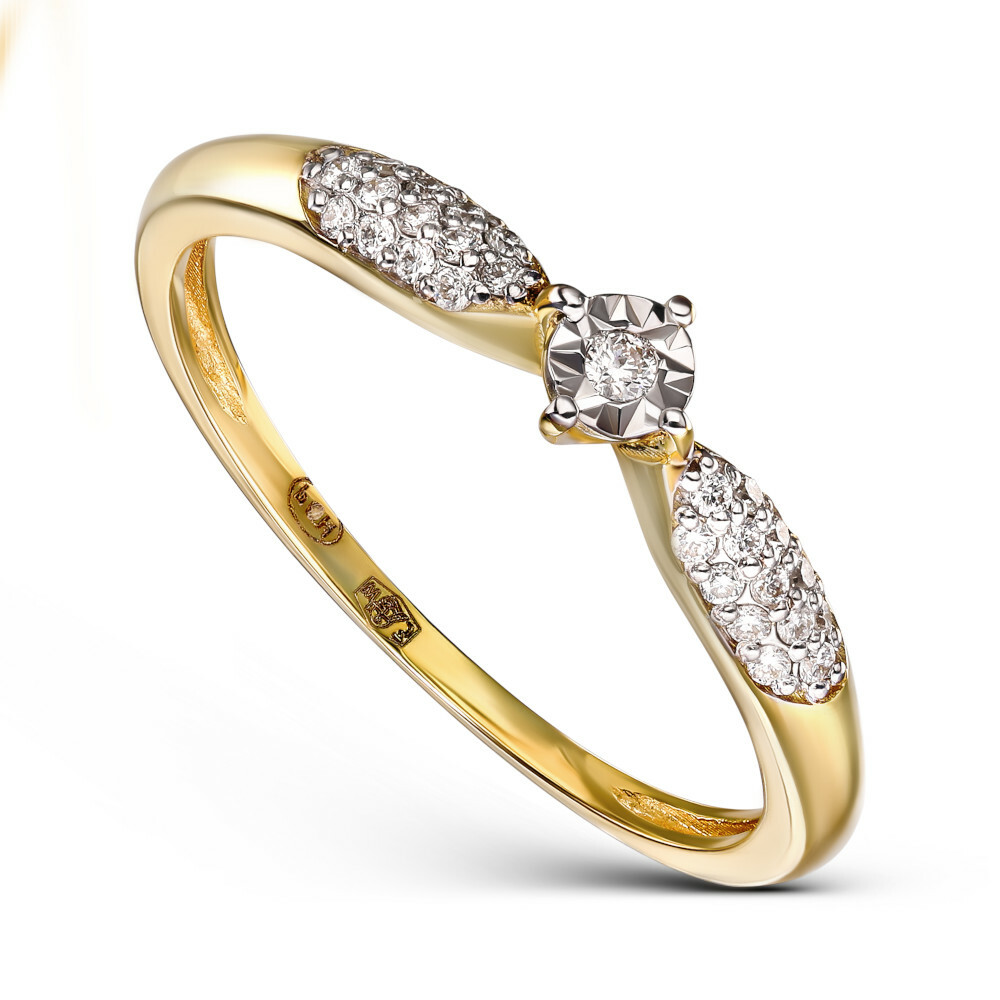 Nowoczesny pierścionek zaręczynowy z diamentami, próba 585