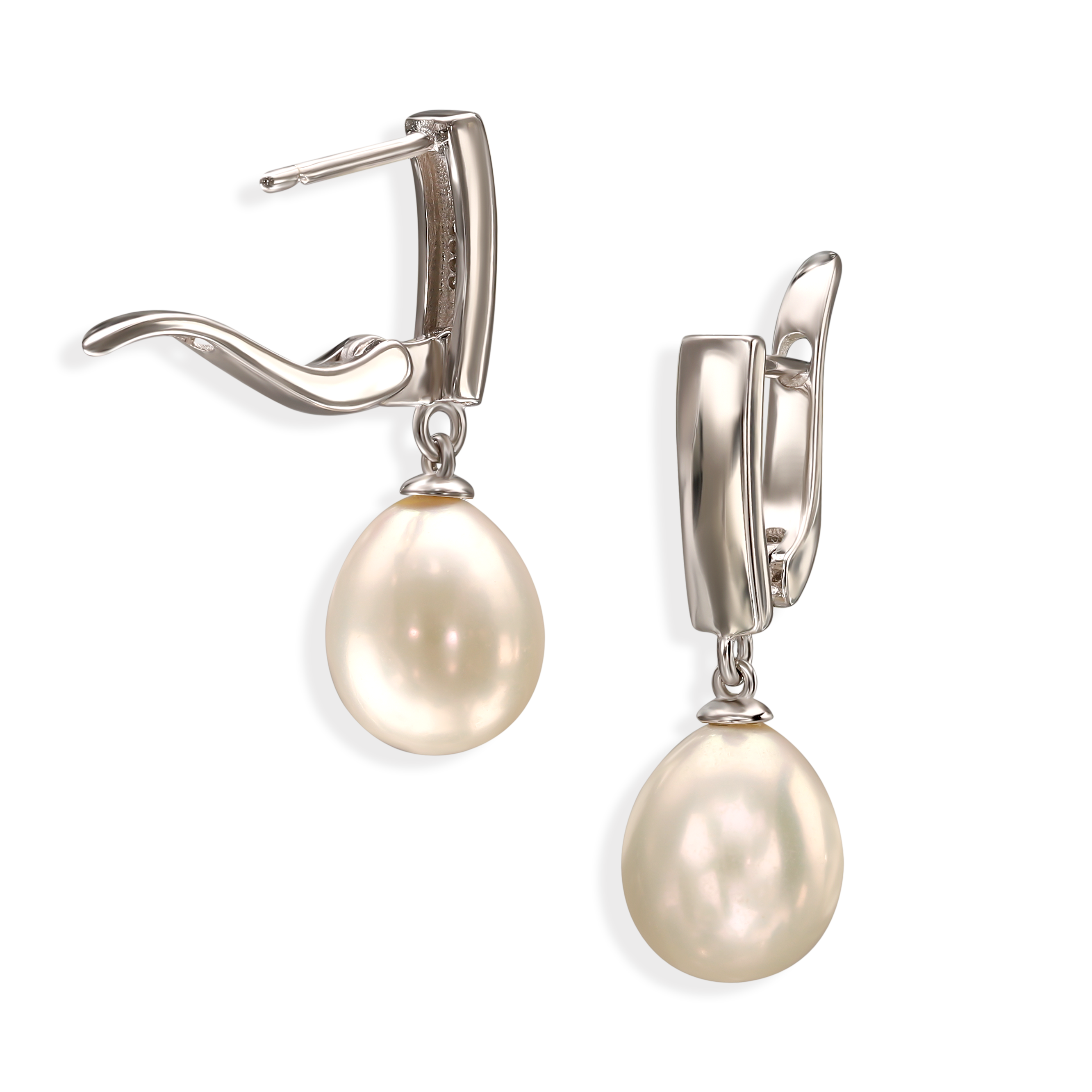 Srebrne kolczyki z białymi perłami słodkowodnymi, próba 925