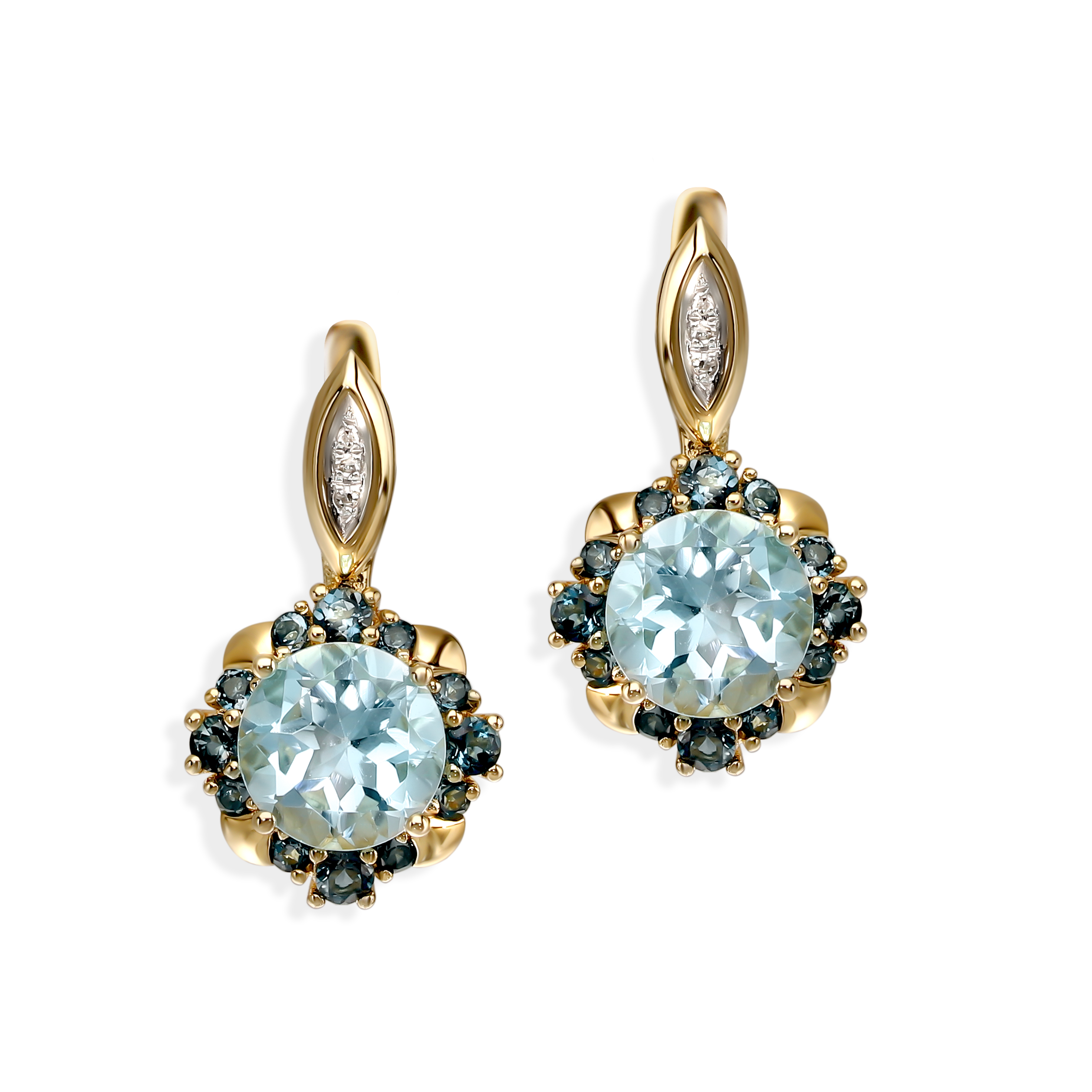 Kolczyki złote z topazami i diamentami naturalnymi 0.01 ct, próba 585