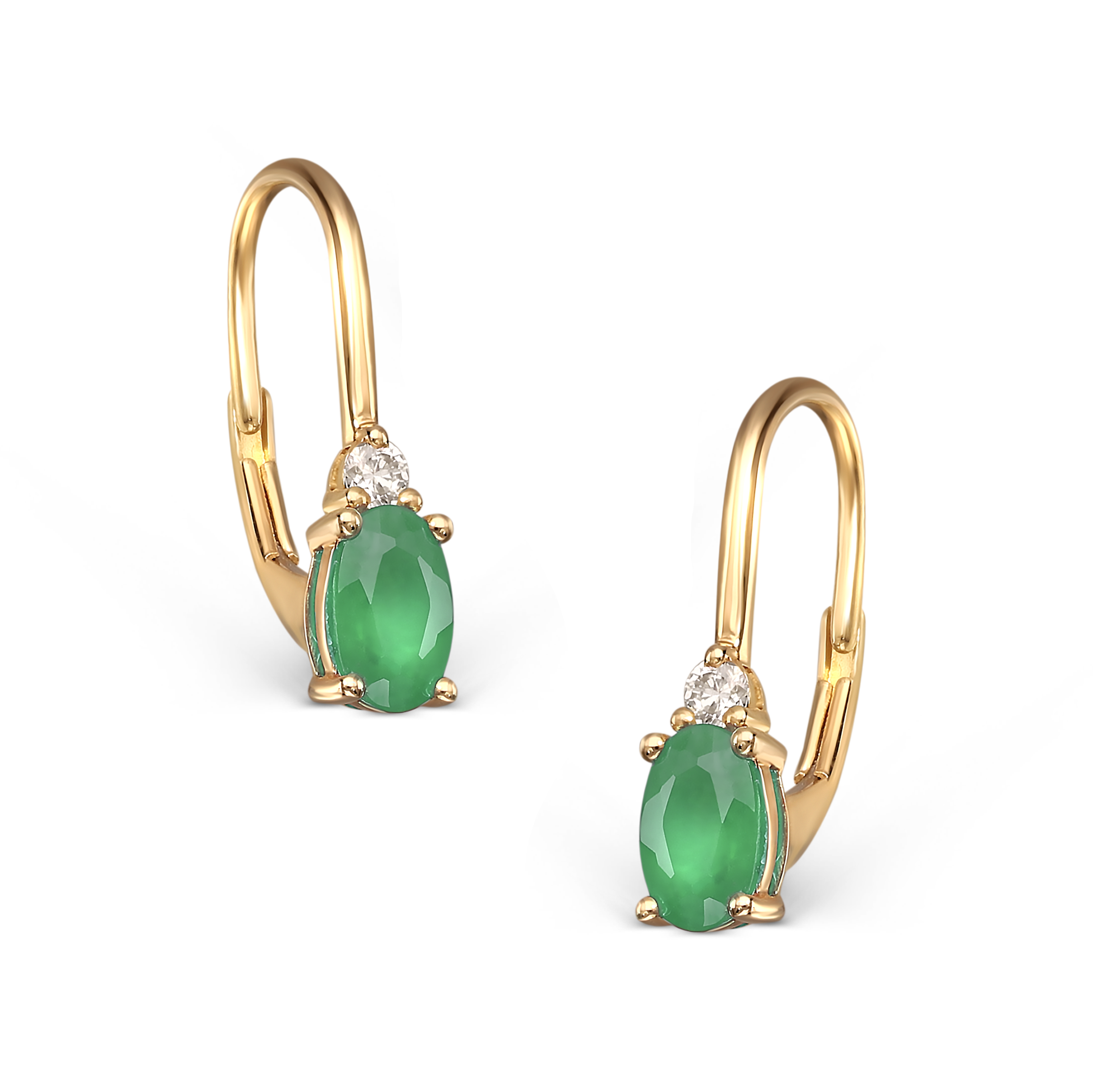 Złote kolczyki ze szmaragdami i diamentami naturalnymi, próba 585