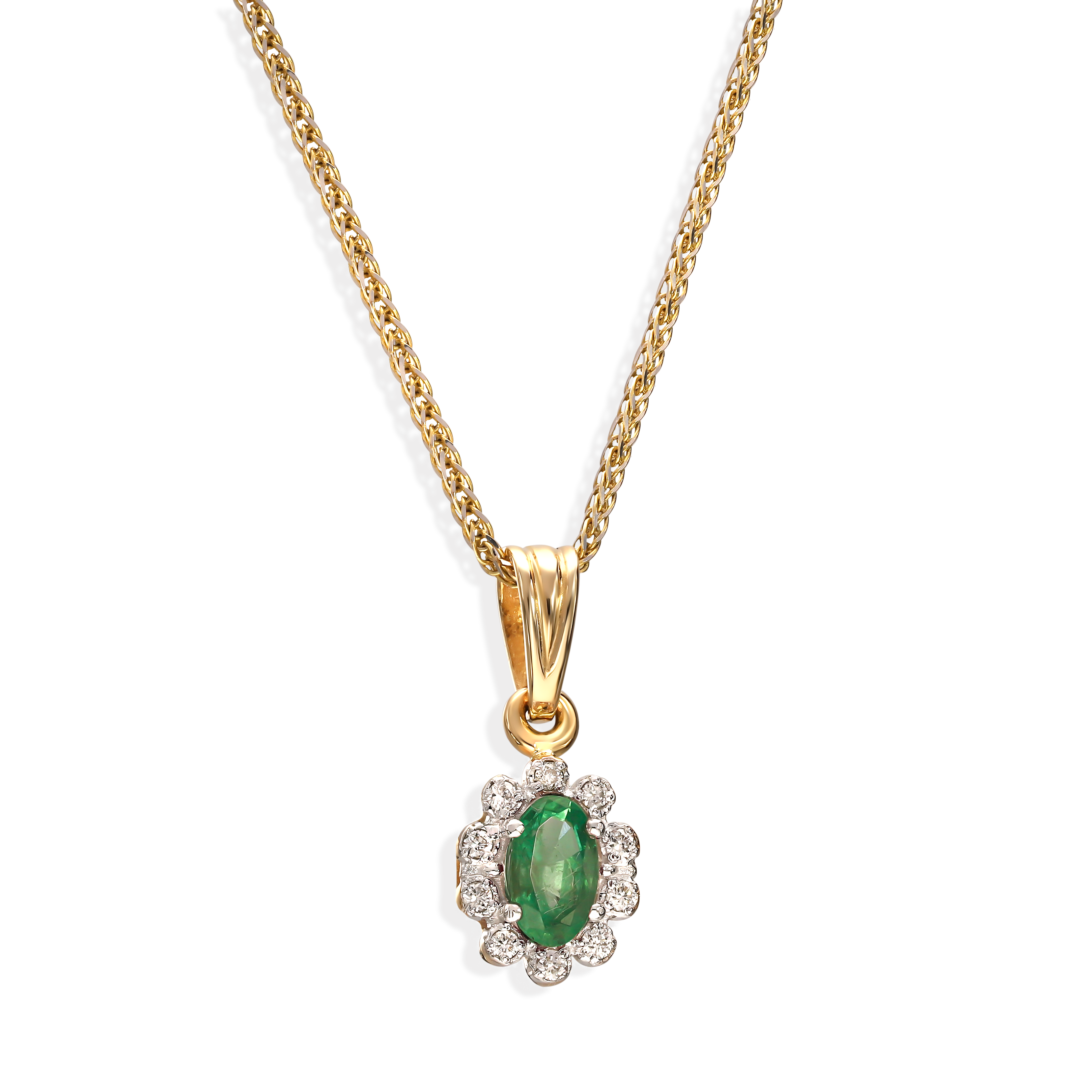 Zawieszka złota ze szmaragdem i diamentami naturalnymi 0.06 ct, próba 585