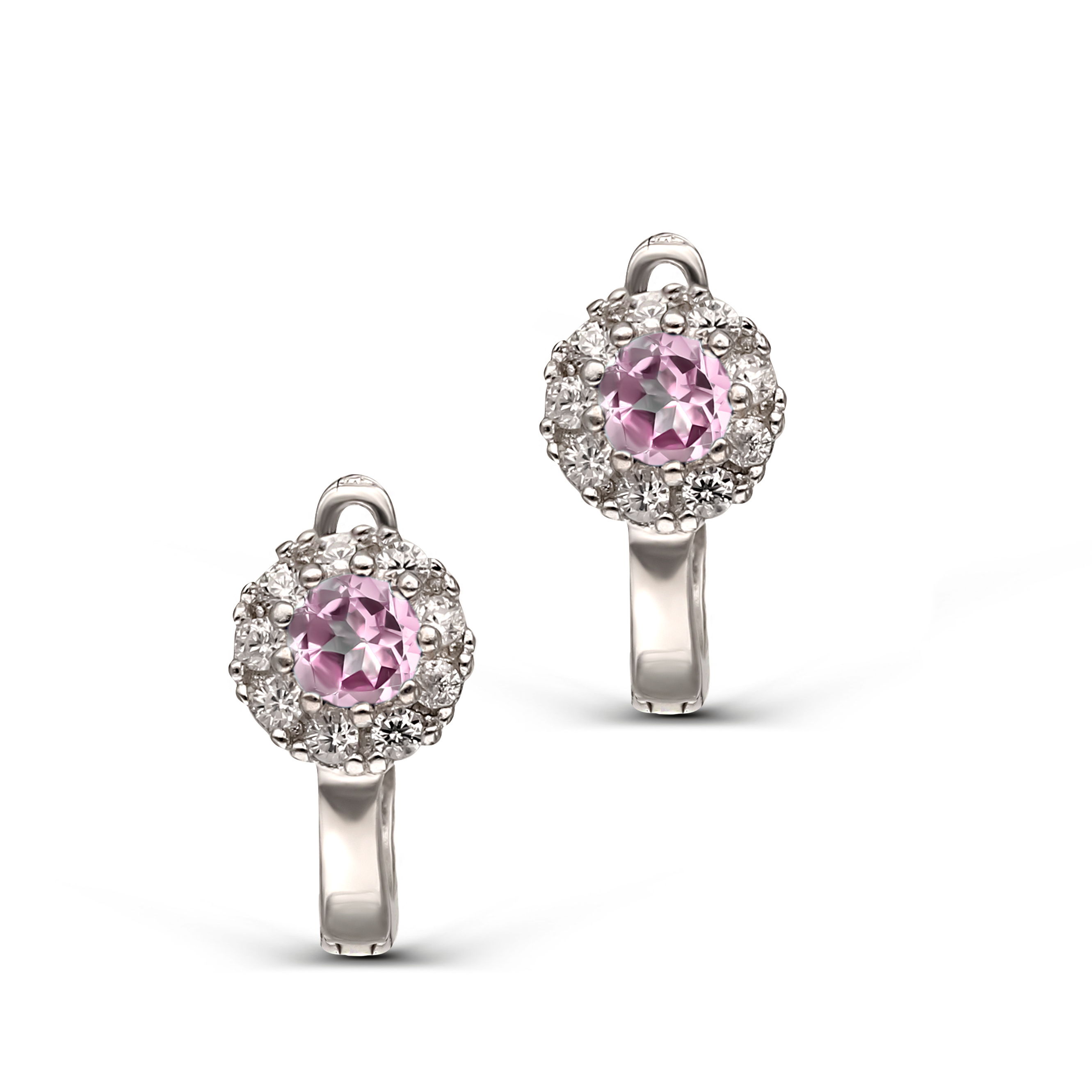 Kolczyki srebrne z różowymi cyrkoniami na angielskim zapięciu, próba 925