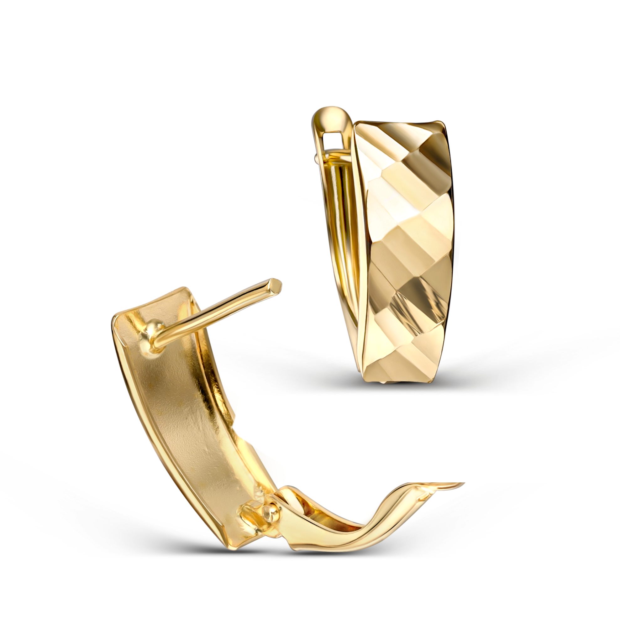 Klasyczne złote kolczyki na angielskim zapięciu z szlifowaną powierzchnią, próba 585