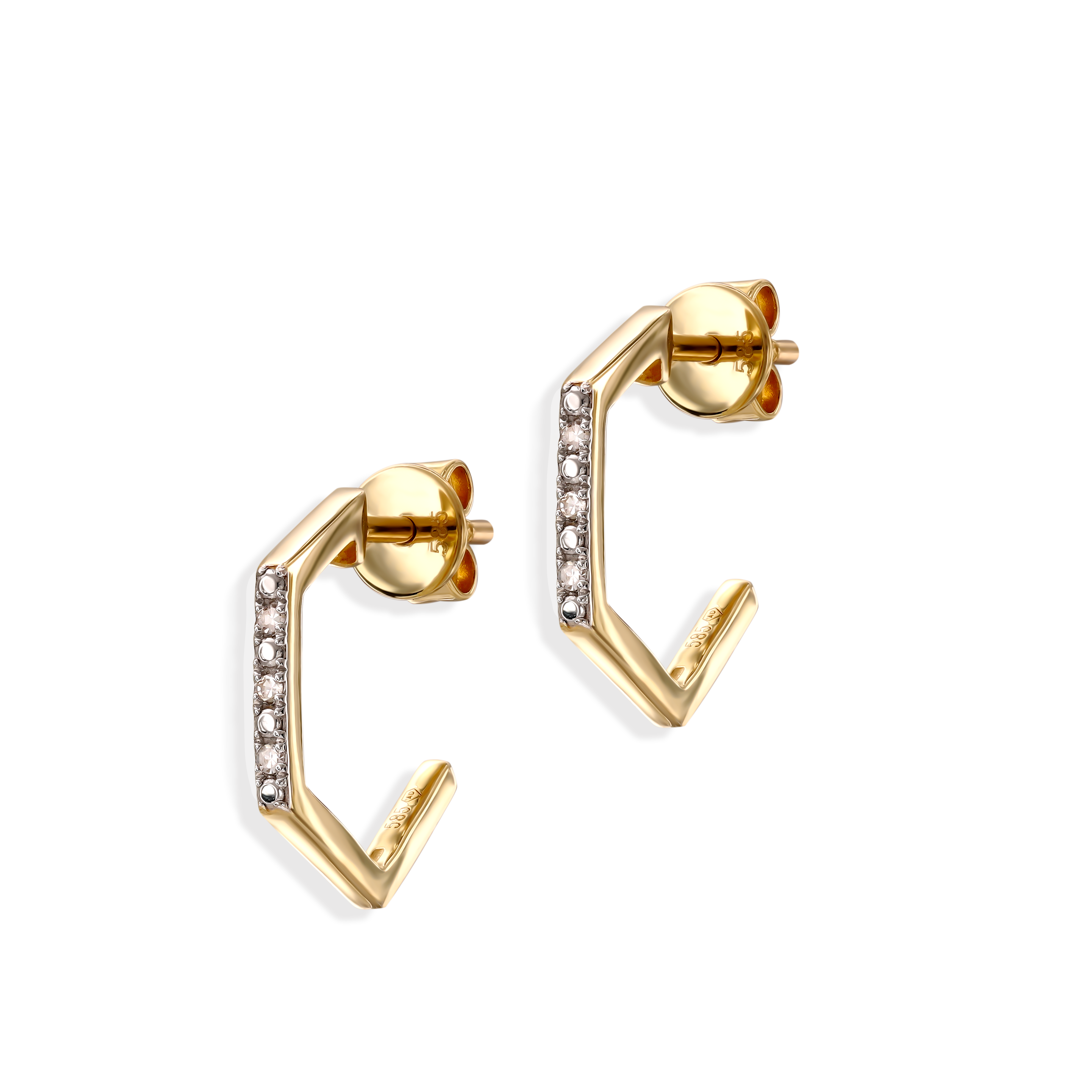 Minimalistyczne złote kolczyki z 6 diamentami naturalnymi, próba 585