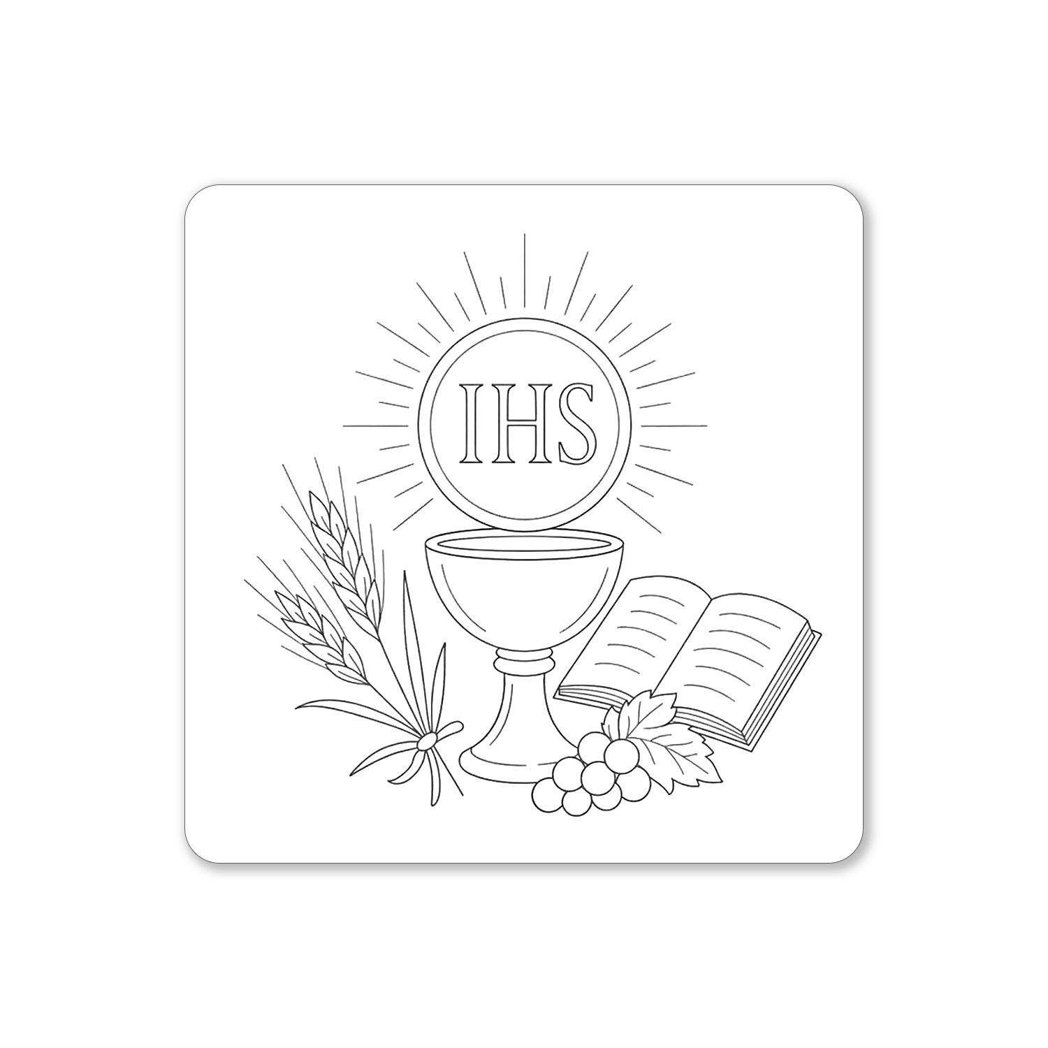 Tabliczka biała do pudełka na Komunię Św. z symbolami komunijnymi