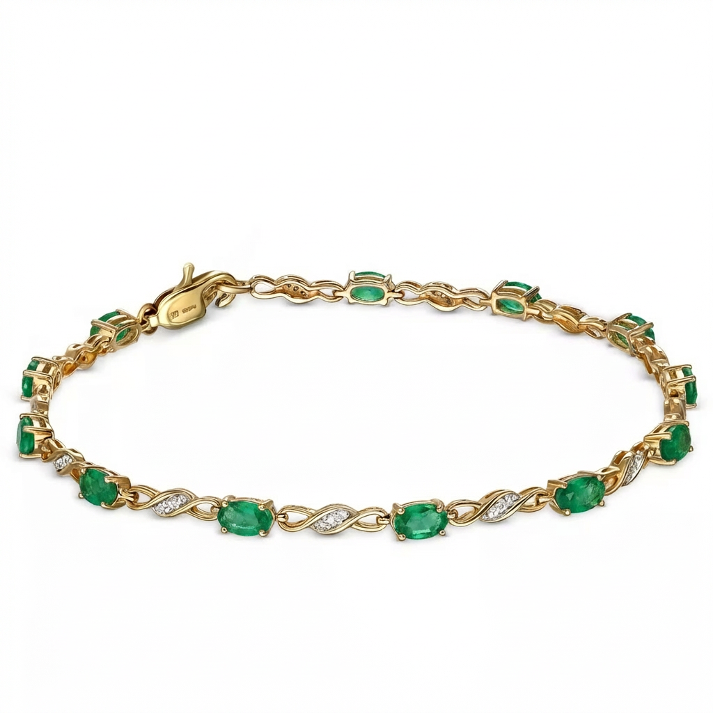 Bransoletka złota ze szmaragdami 2.39 ct i diamentami naturalnymi 0.12 ct, próba 585
