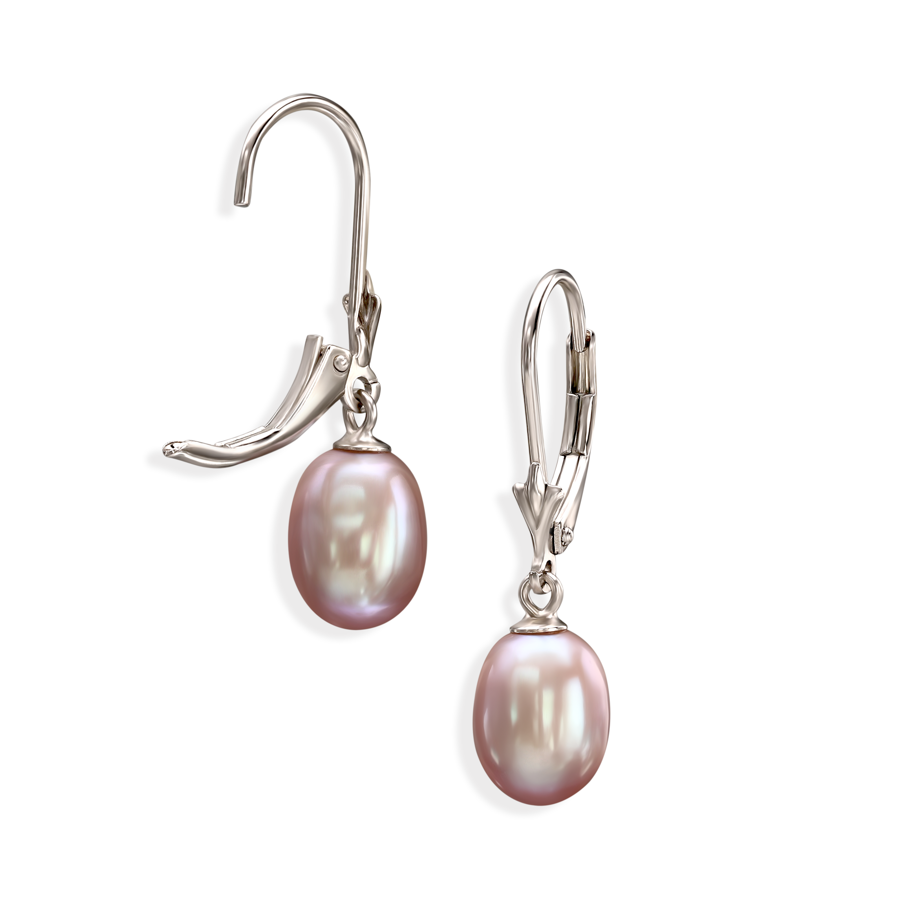 Kolczyki srebrne z fioletowymi perłami słodkowodnymi na francuskim zapięciu, próba 925