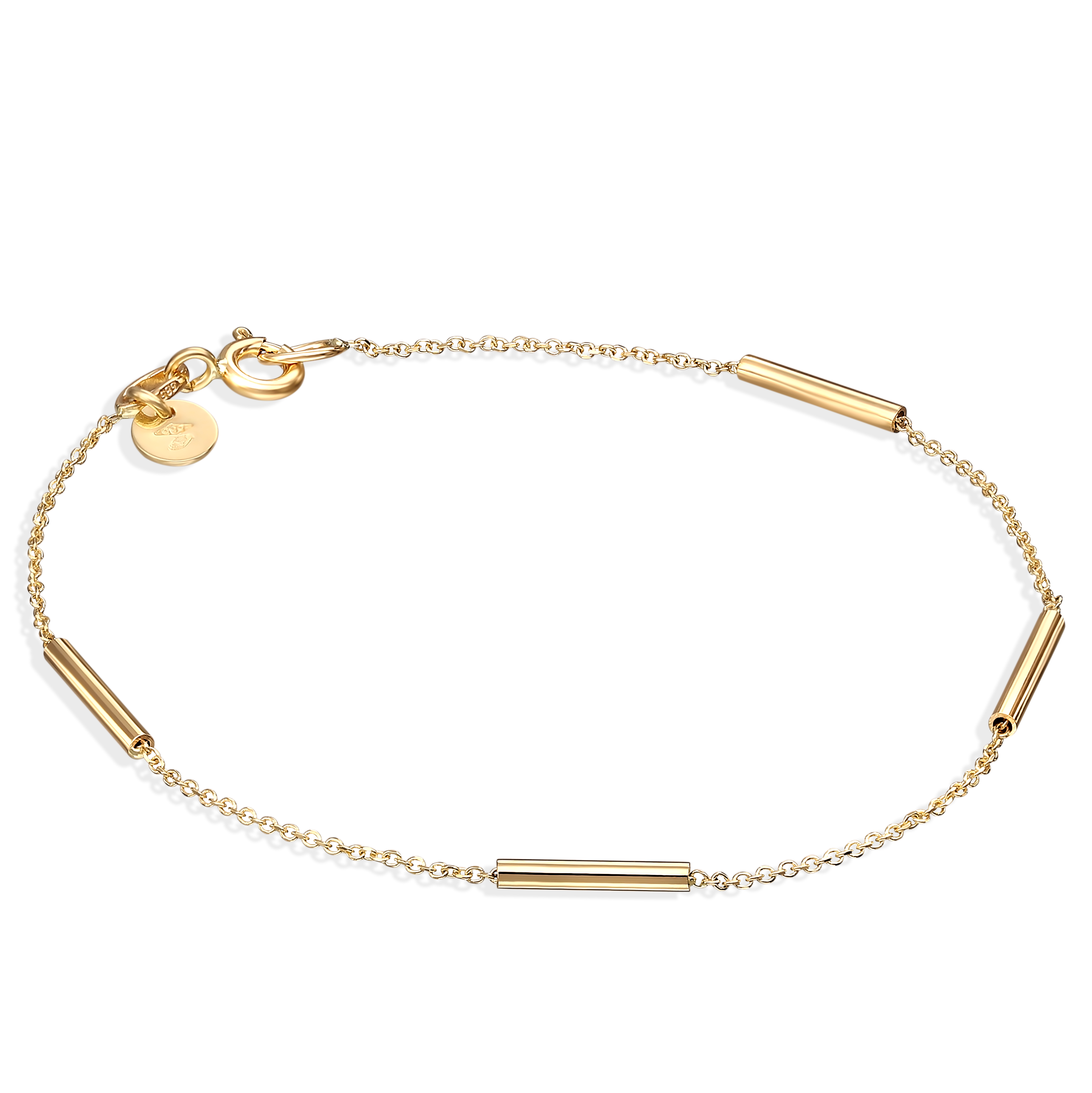 Złota bransoletka z cylindrycznymi elementami, próba 585