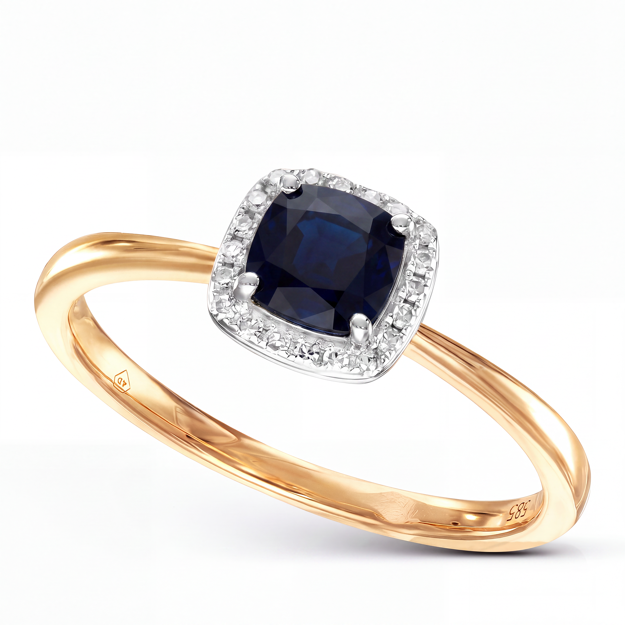 Pierścionek złoty z szafirem 0.69 ct i diamentami naturalnymi 0.06 ct, próba 585