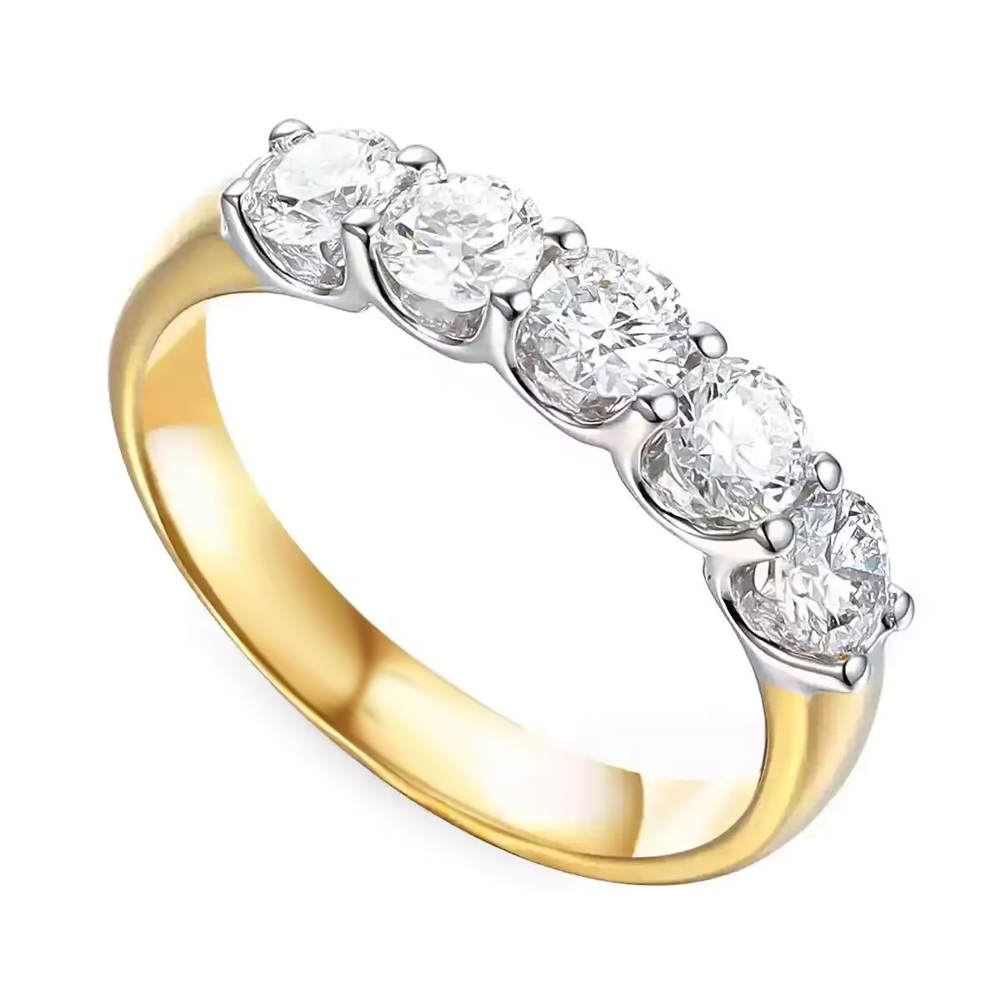Luksusowy pierścionek złoty wielokamieniowy z 5 diamentami, próba 585