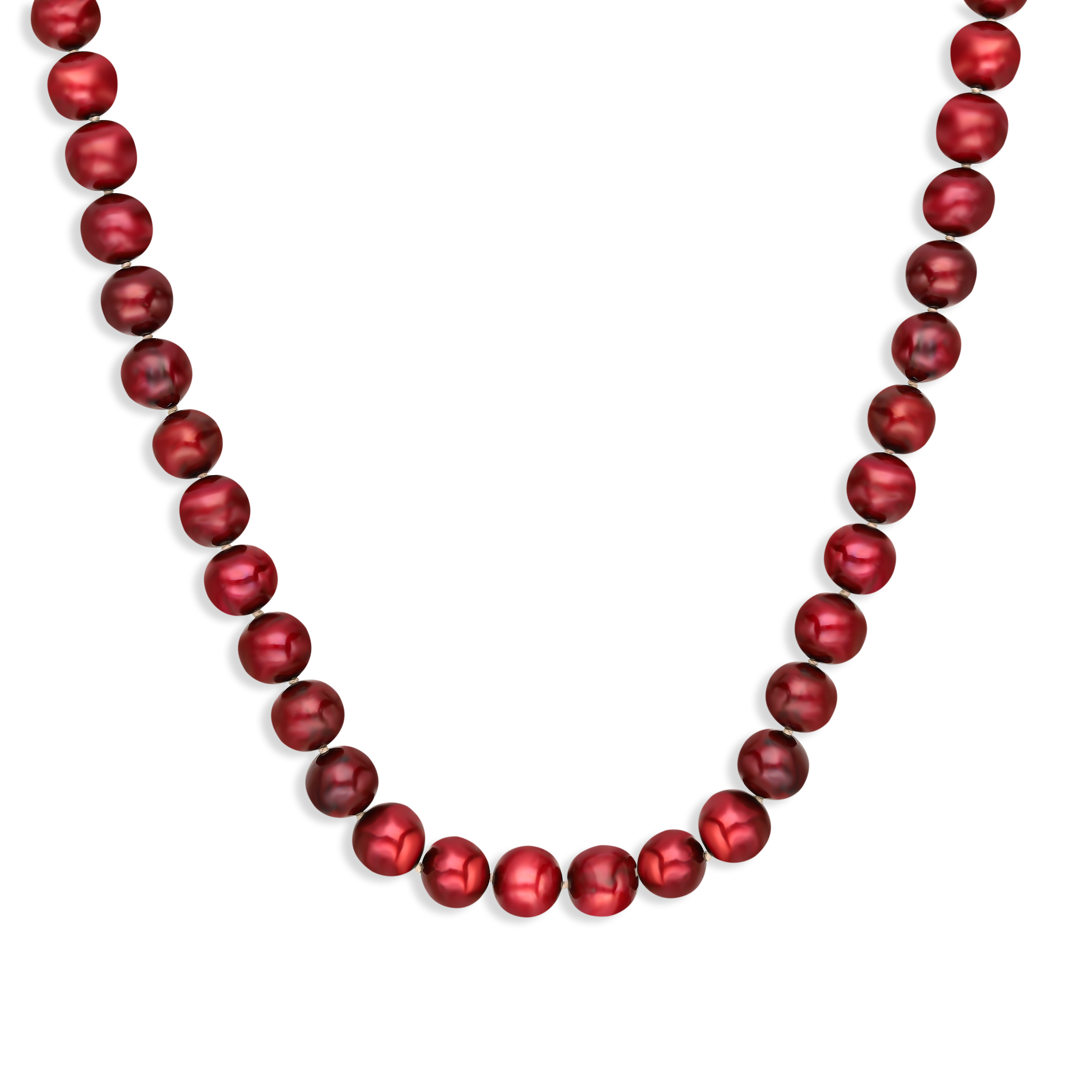Naszyjnik z czerwonych pereł ze srebrnym zapięciem, próba 925