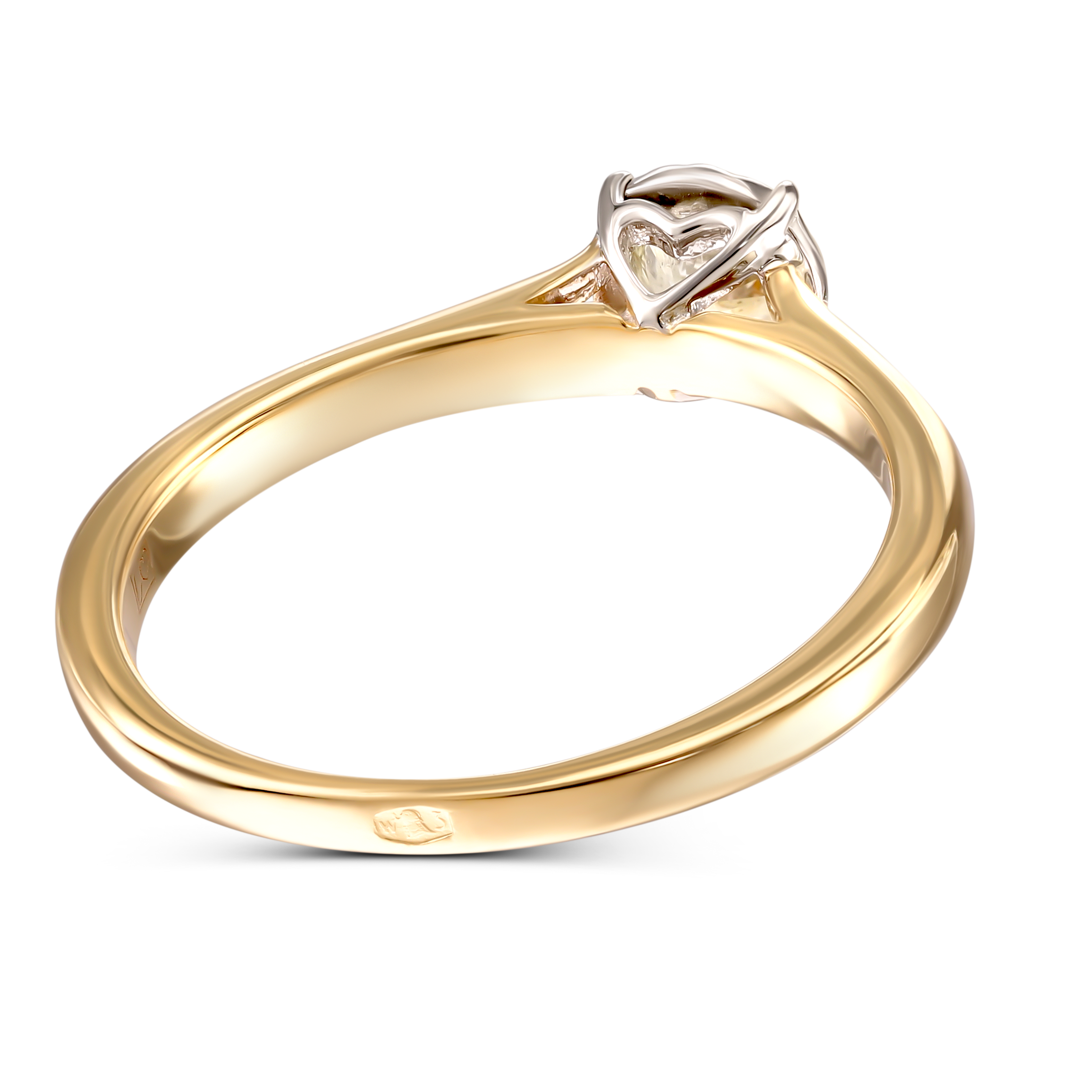 Pierścionek złoty z diamentem naturalnym 0.19 ct w koronie z motywem serca, próba 585