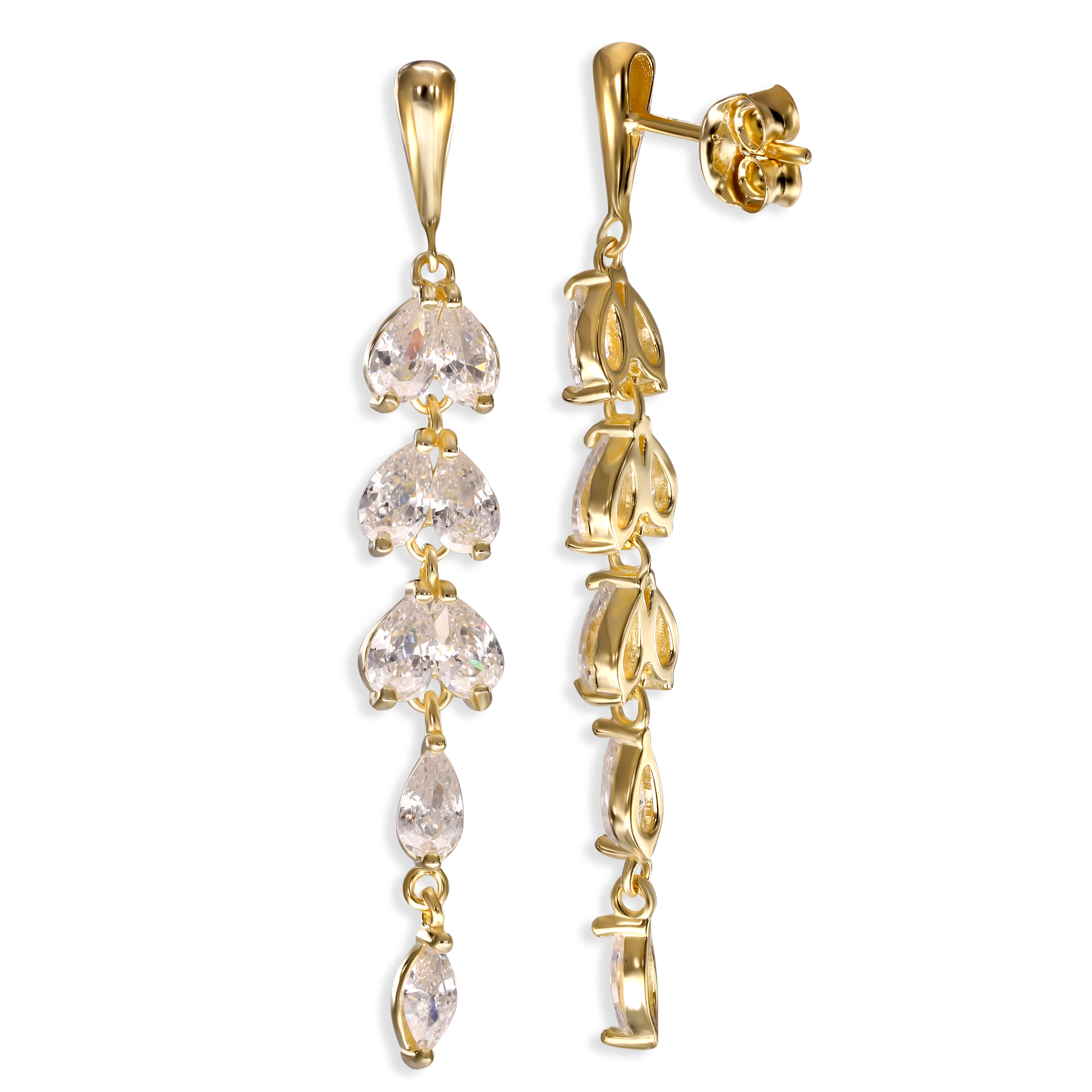 Srebrne pozłacane kolczyki wiszące z cyrkoniami, próba 925