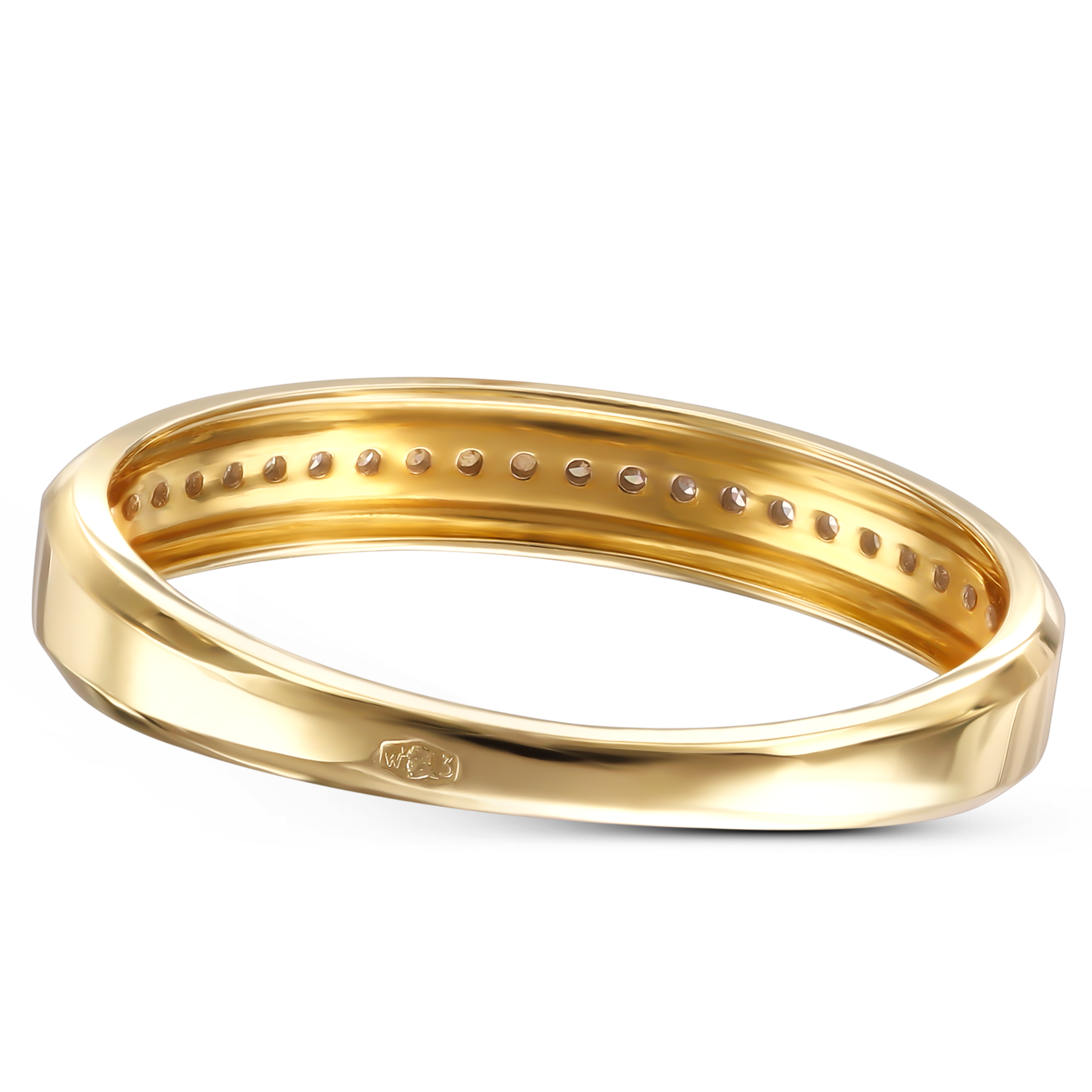 Pierścionek złoty obrączkowy z diamentami naturalnymi 0.11 ct, rozmiar 15, próba 585