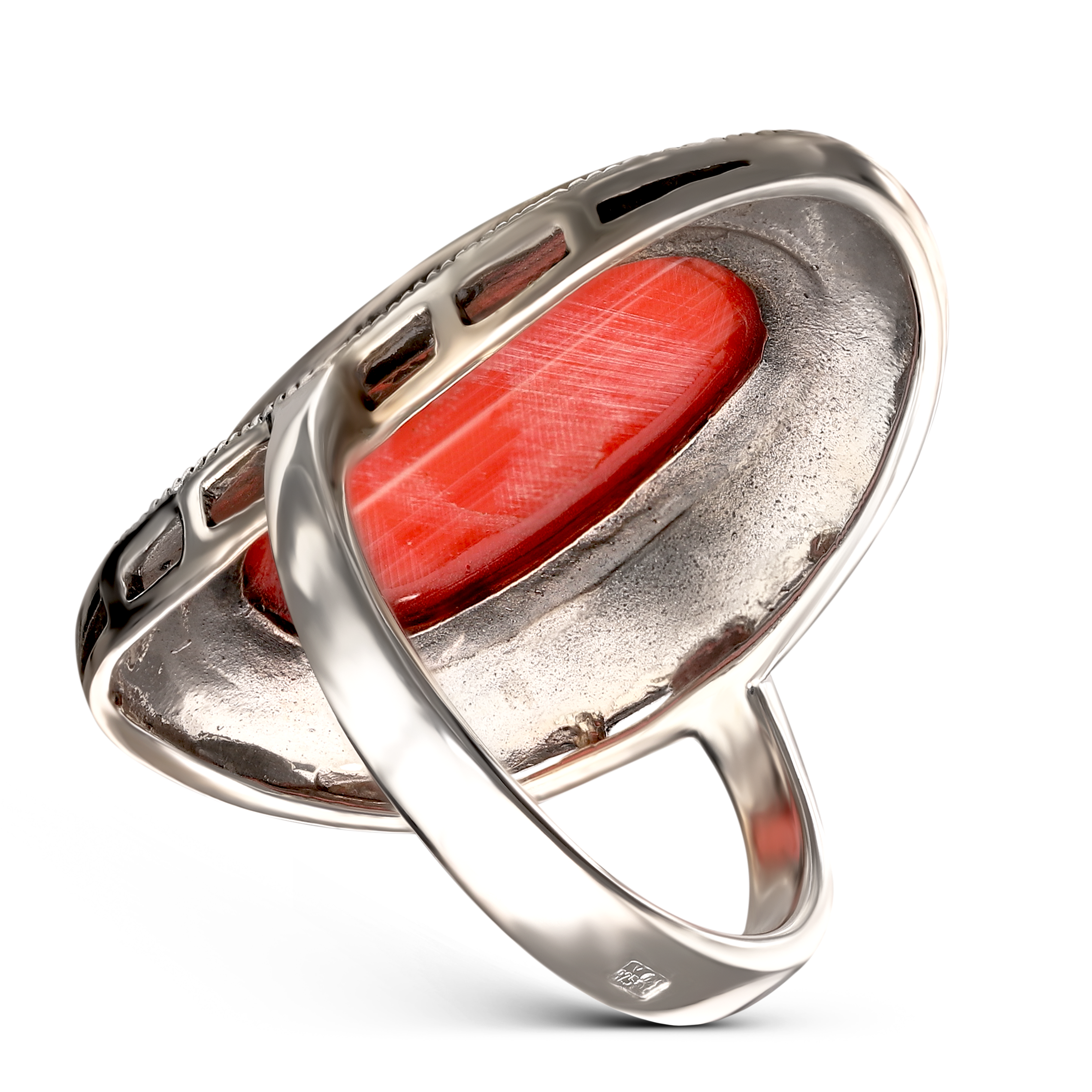 Srebrny vintageowy pierścionek z koralem, próba 925