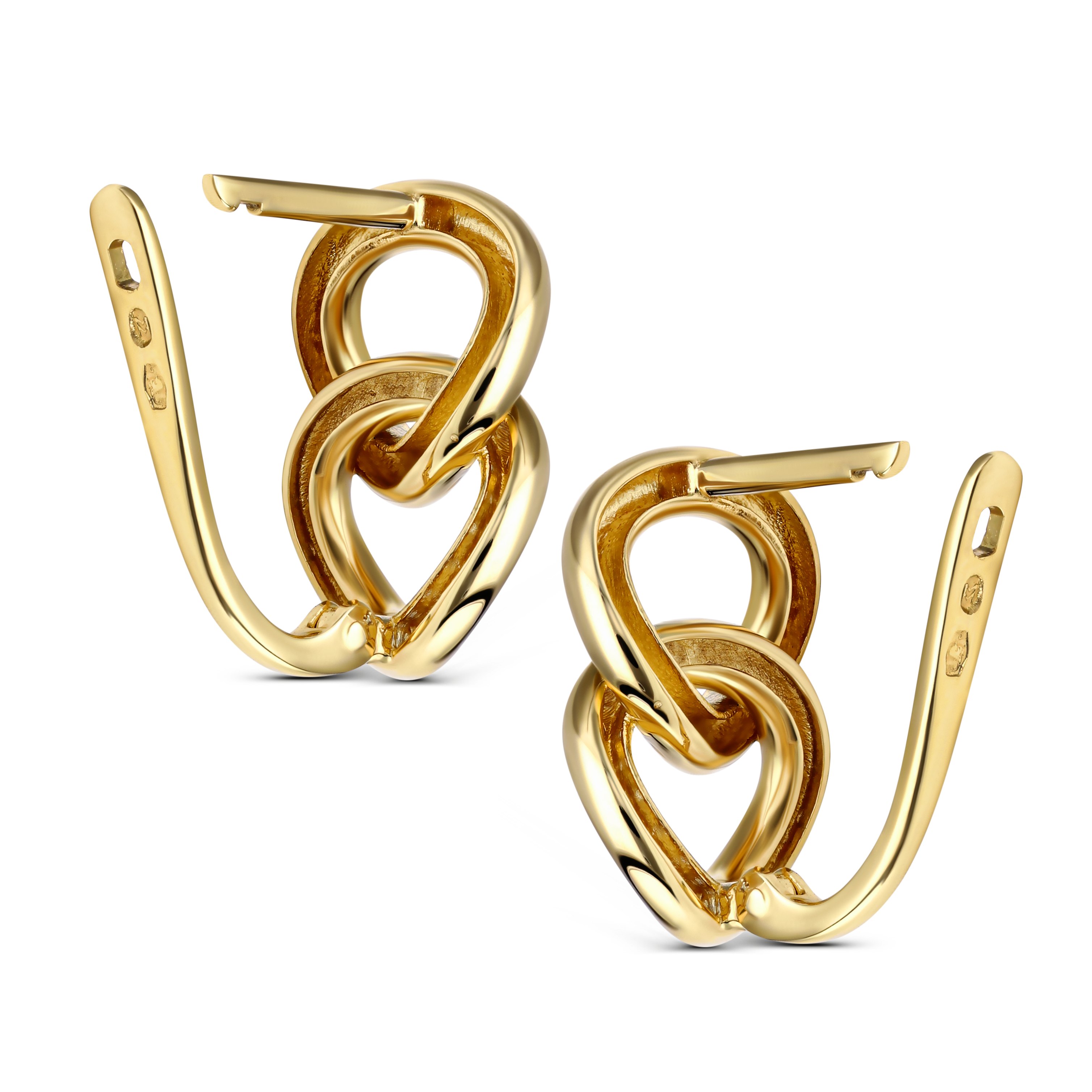 Złote kolczyki połączone kółka, angielskie zapięcie, próba 585