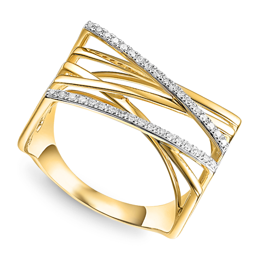 Szeroki pierścionek złoty z diamentami naturalnymi, próba 585