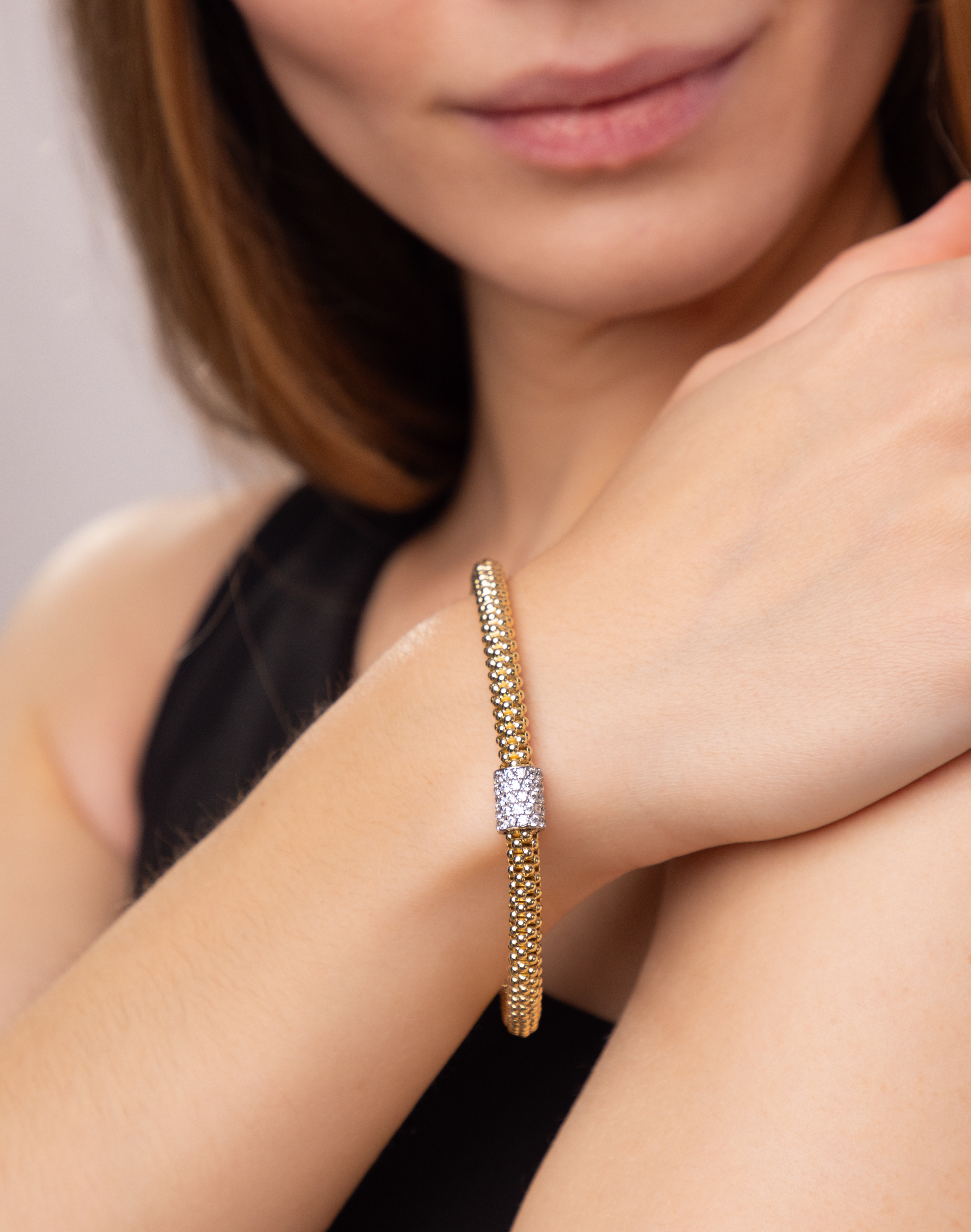 Designerska damska złota bransoleta bez zapięcia, próba 585