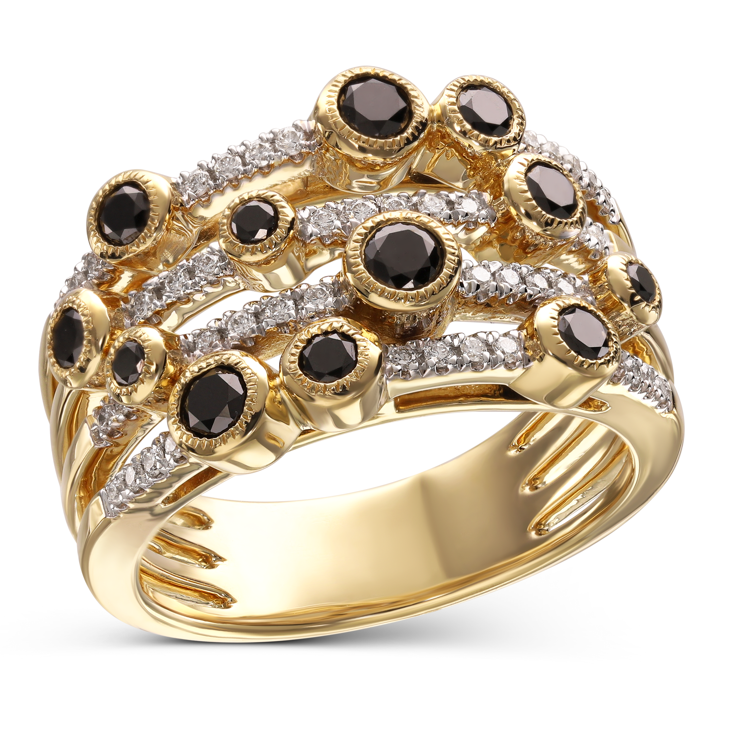 Szeroki pierścionek złoty z szafirami i diamentami naturalnymi 0.56 ct, próba 585