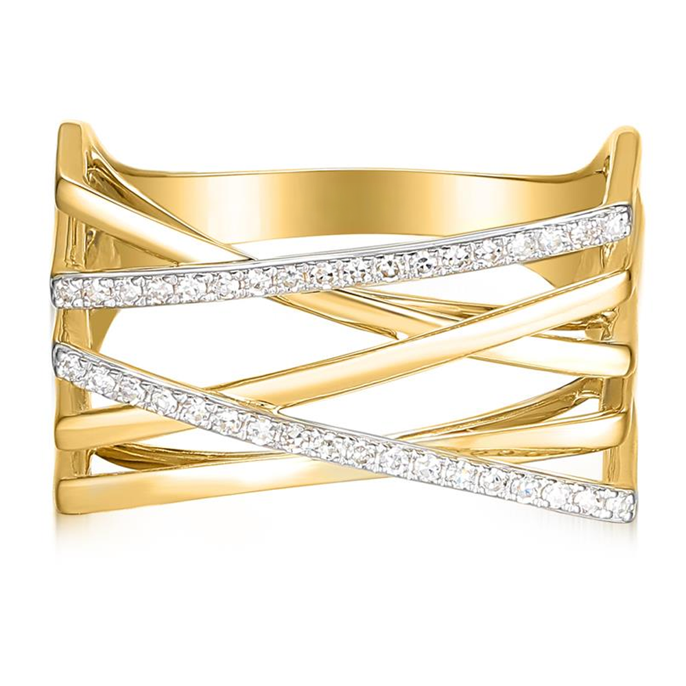 Szeroki pierścionek złoty z diamentami naturalnymi, próba 585