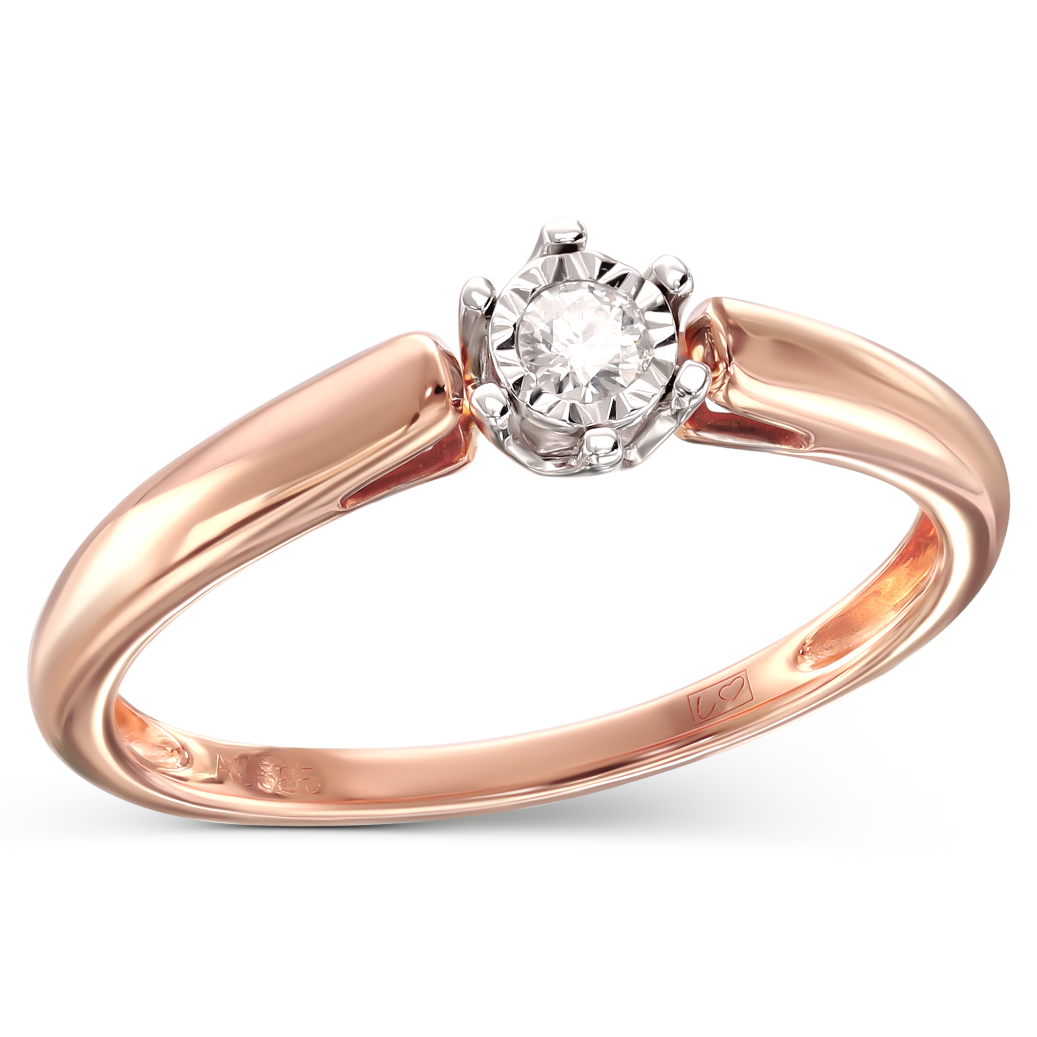 Pierścionek z różowego złota z diamentem naturalnym 0.08 ct, rozmiar 16, próba 585