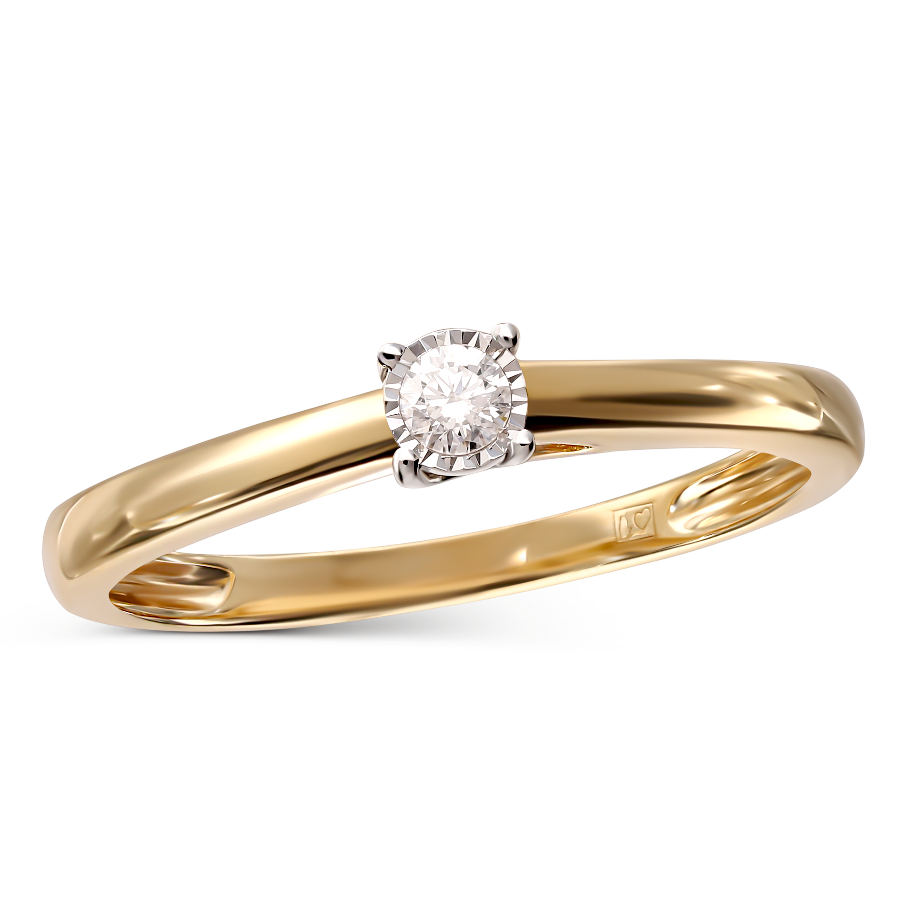 Pierścionek złoty z naturalnym diamentem 0.07 ct, próba 585