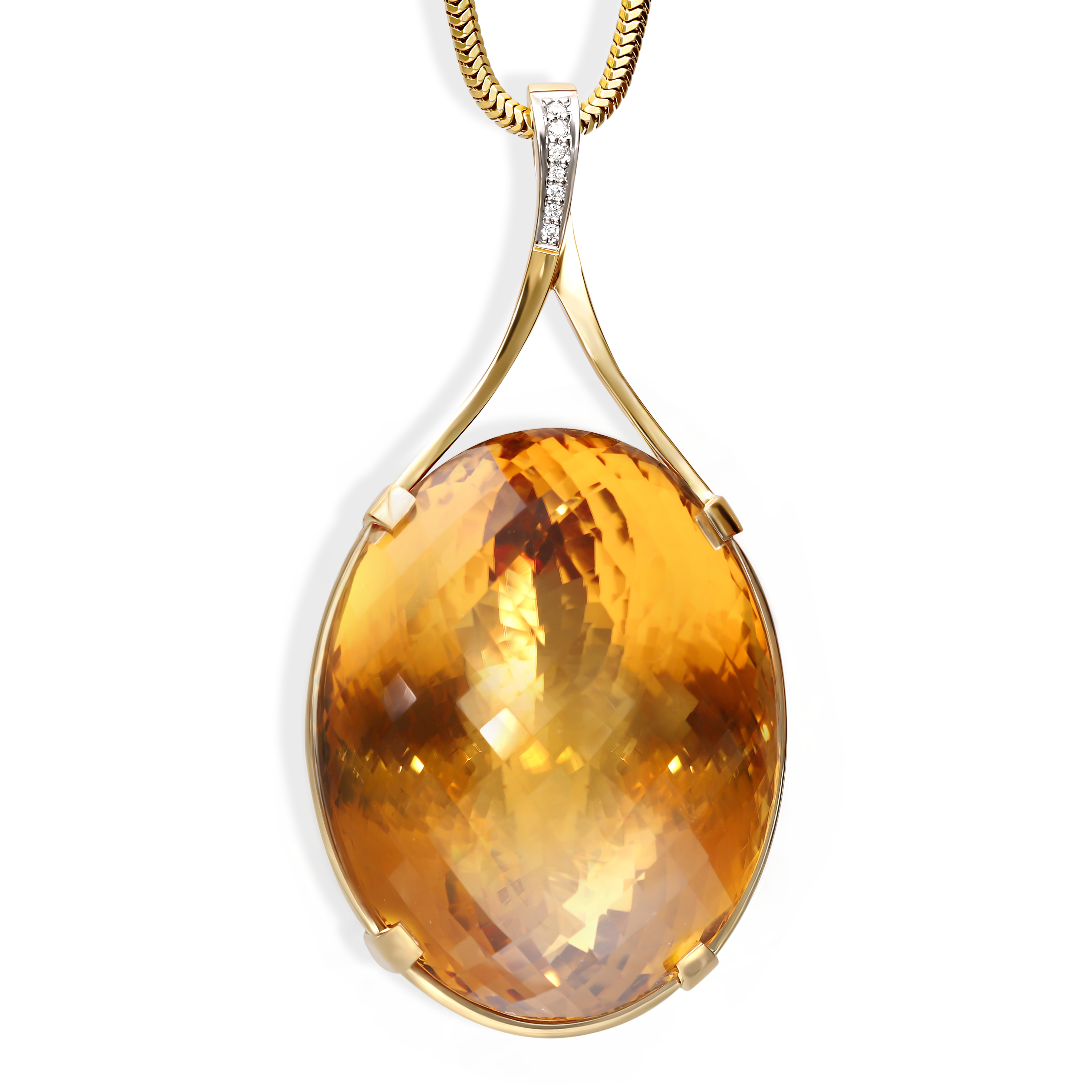 Zawieszka złota z okazałym cytrynem i diamentami naturalnymi 0.08 ct, próba 585