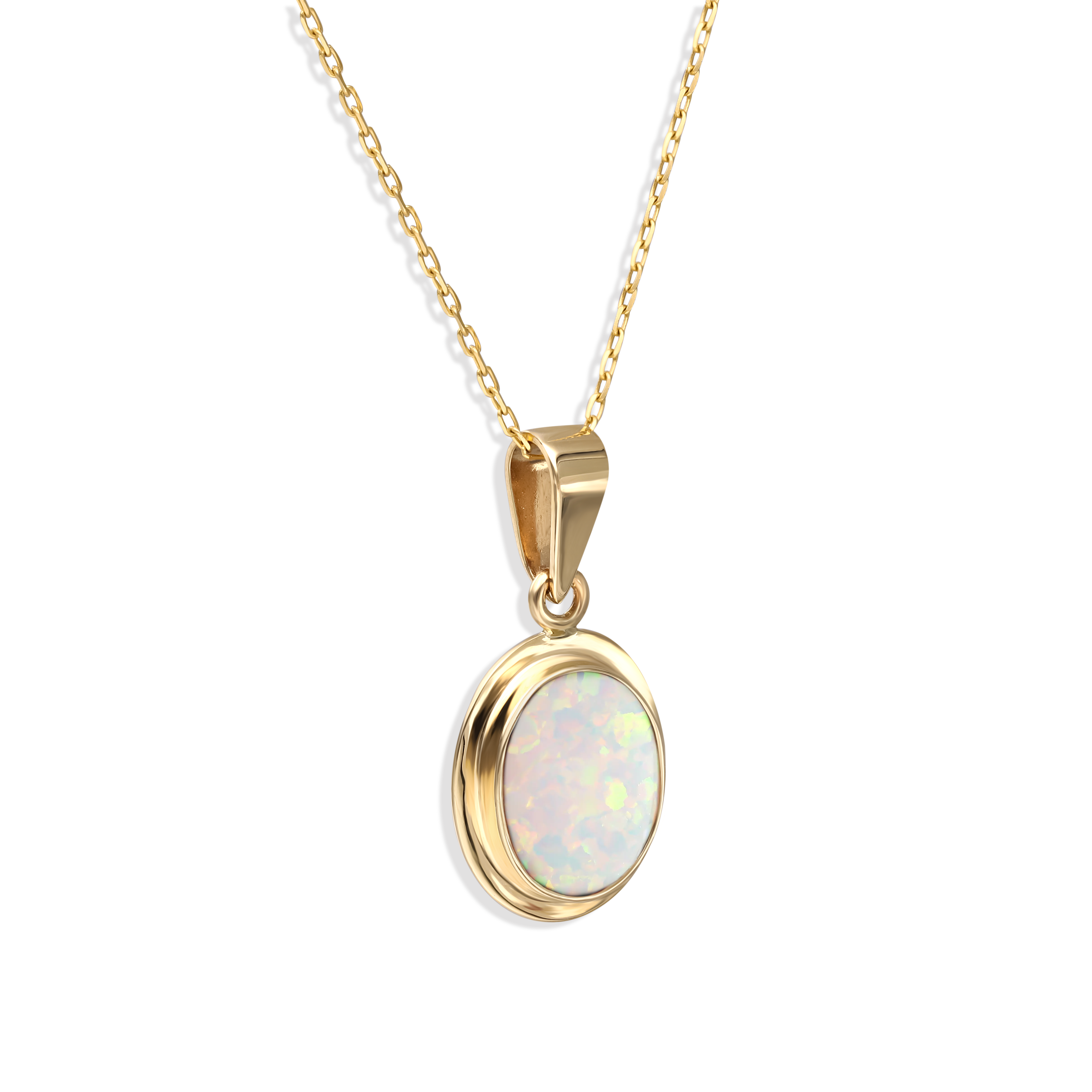 Zawieszka złota mała eliptyczna z białym opalem, próba 585