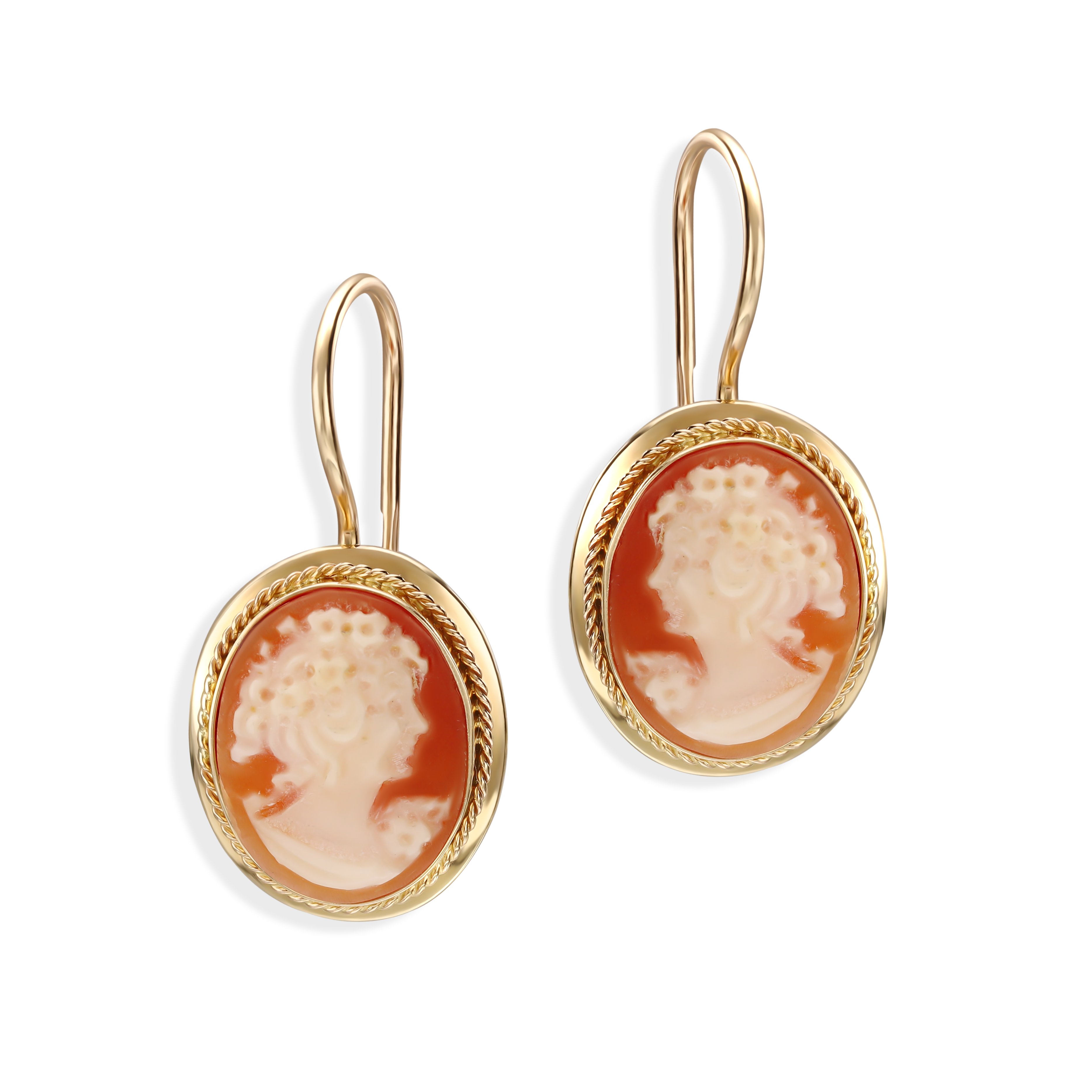 Kolczyki złote kamea, próba 585