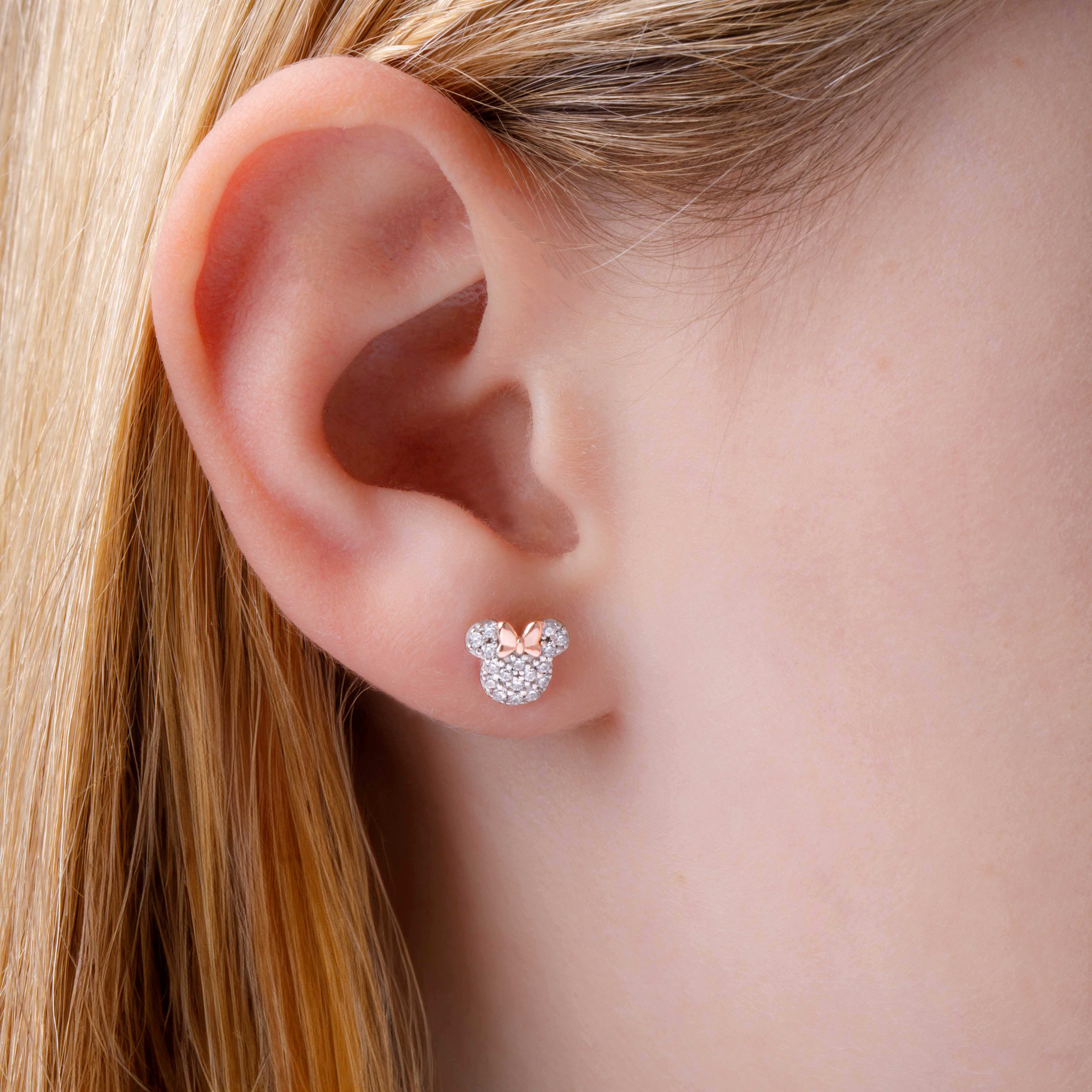 Srebrne kolczyki z cyrkoniami Myszka Mickey i Minnie, próba 925