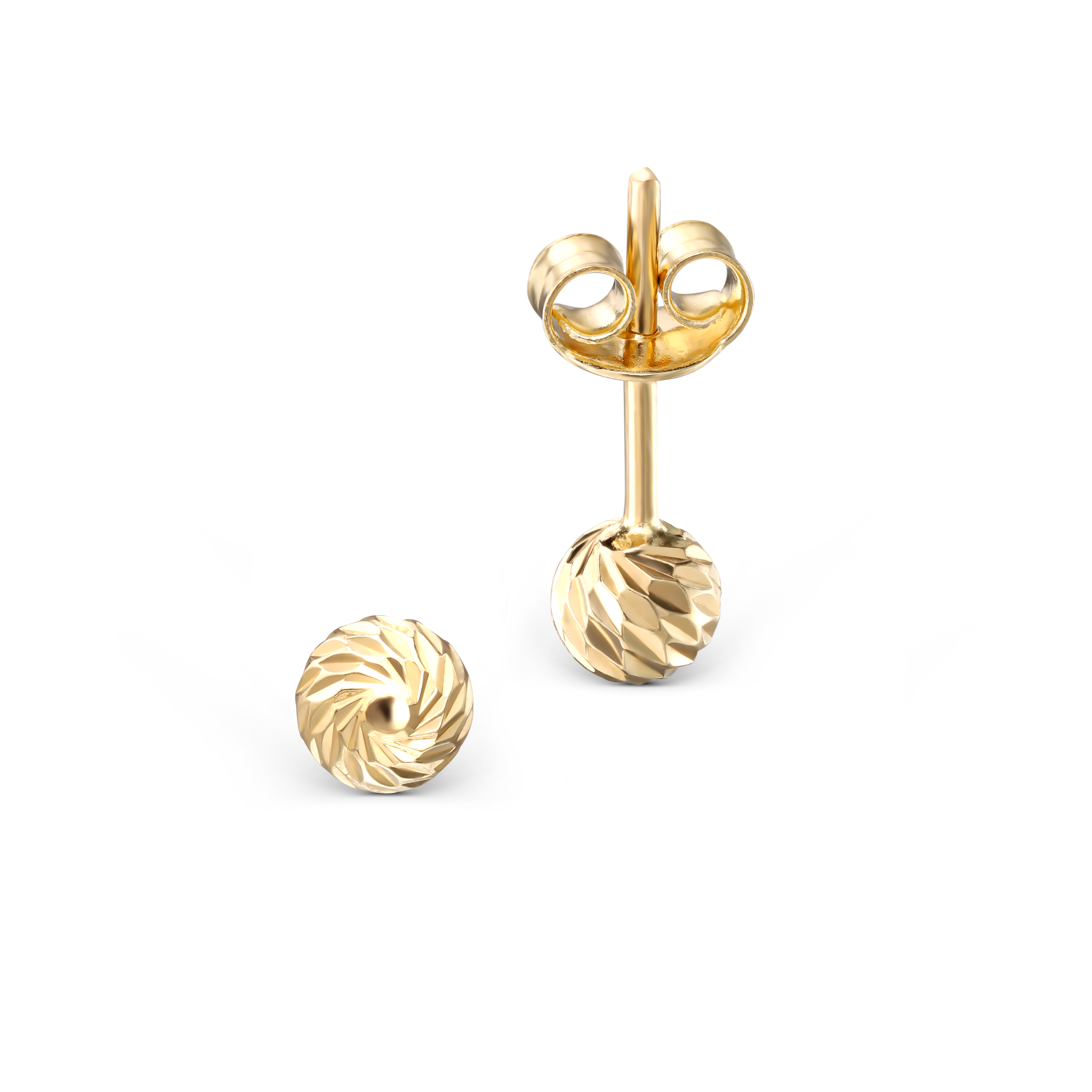 Kolczyki złote grawerowane kulki, średnica 5 mm, próba 585