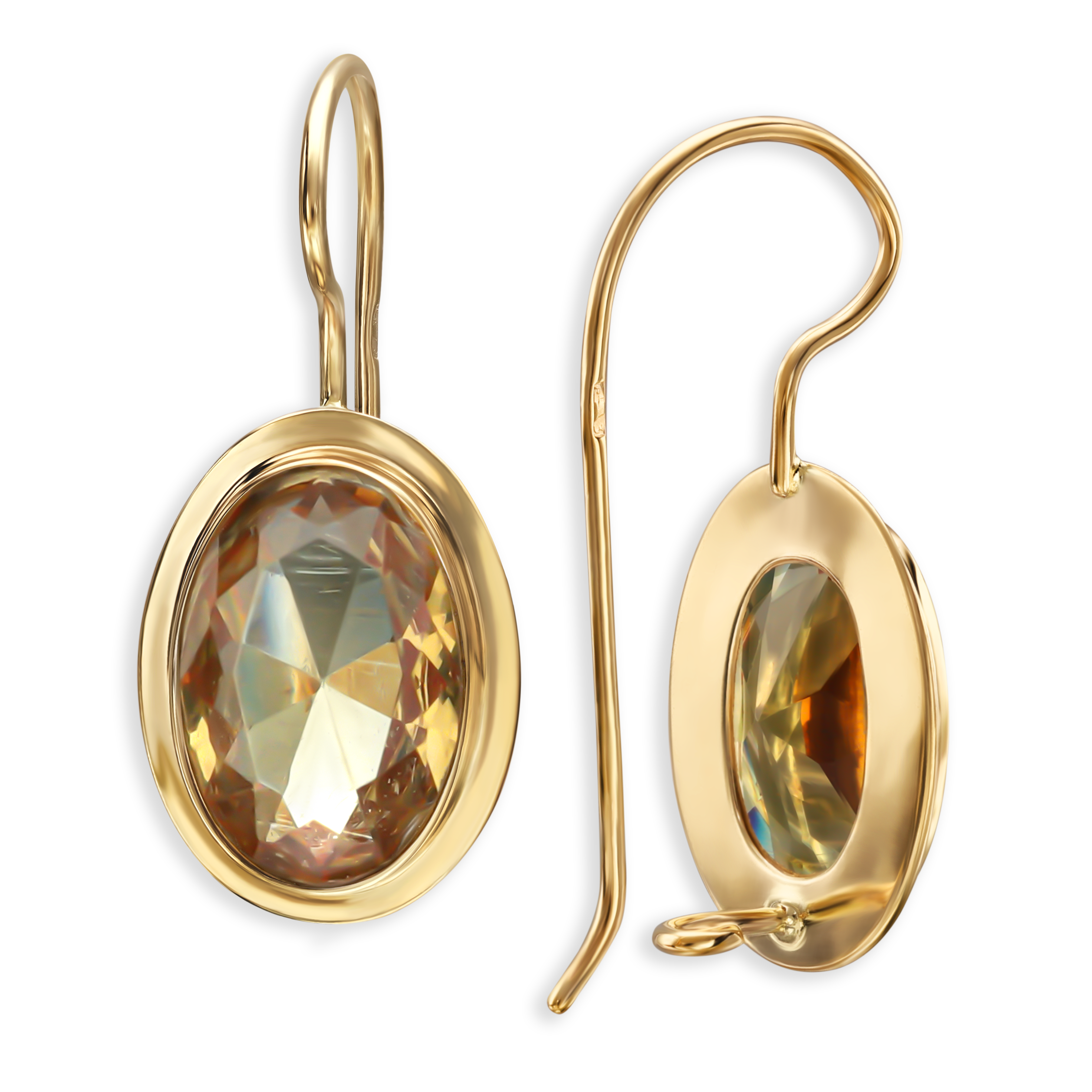 Kolczyki złote na biglu z cytrynem, próba 585