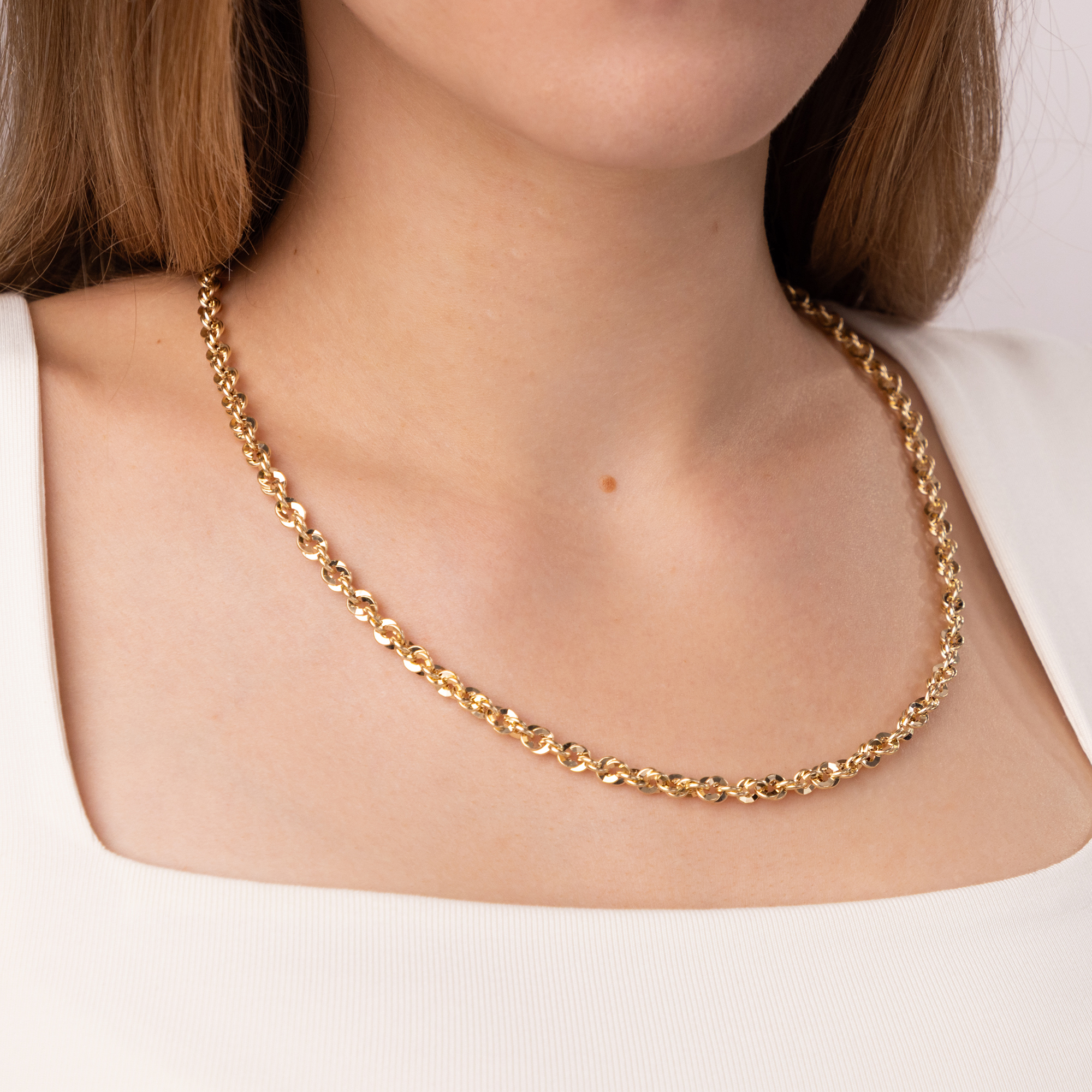 Naszyjnik złoty korda diamentowana 55 cm, szerokość 5,3 mm, próba 585