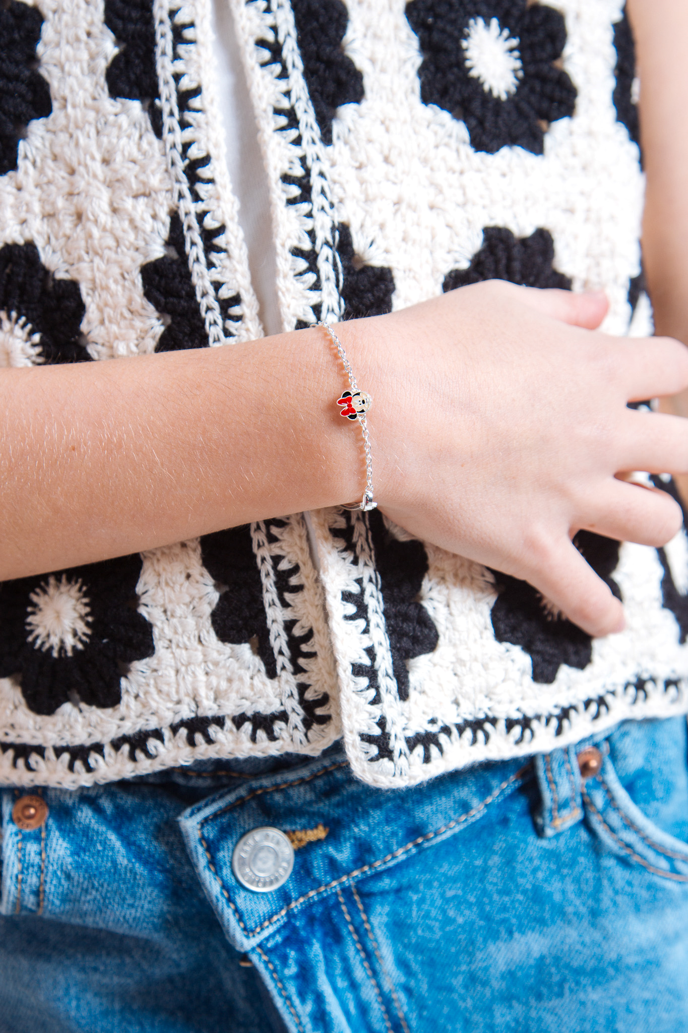 Srebrna bransoletka z blaszką pod grawer Mini Kolekcja Myszka Minnie, próba 925