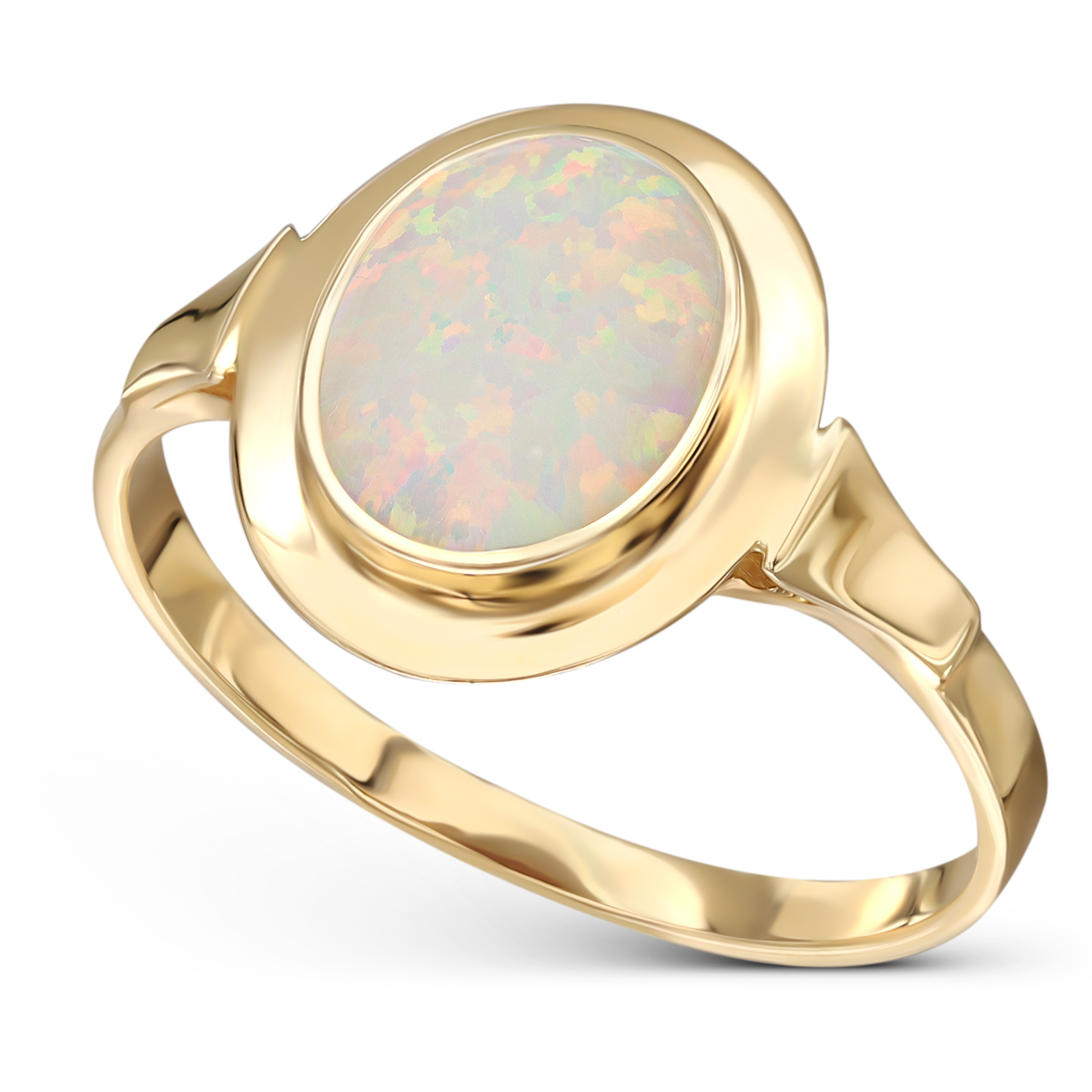Pierścionek złoty Vintage z eliptycznym opalem białym, próba 585 