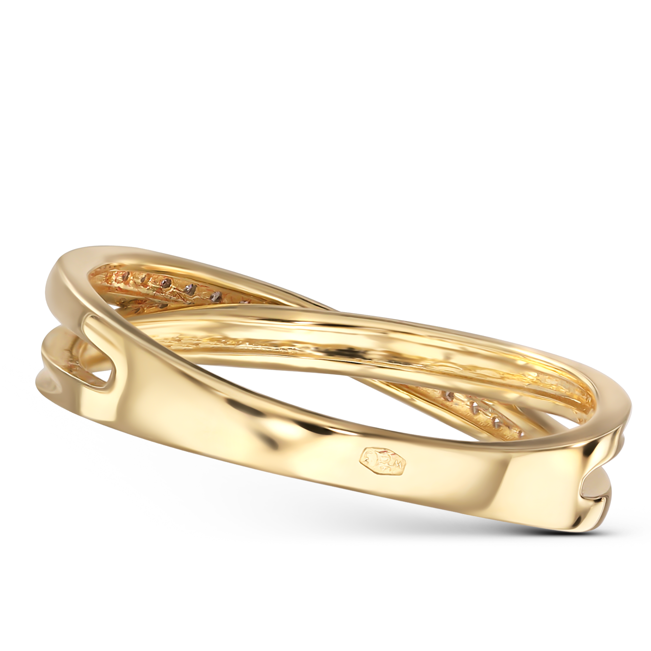 Pierścionek złoty obrączkowy z diamentami naturalnymi 0.1 ct, próba 585