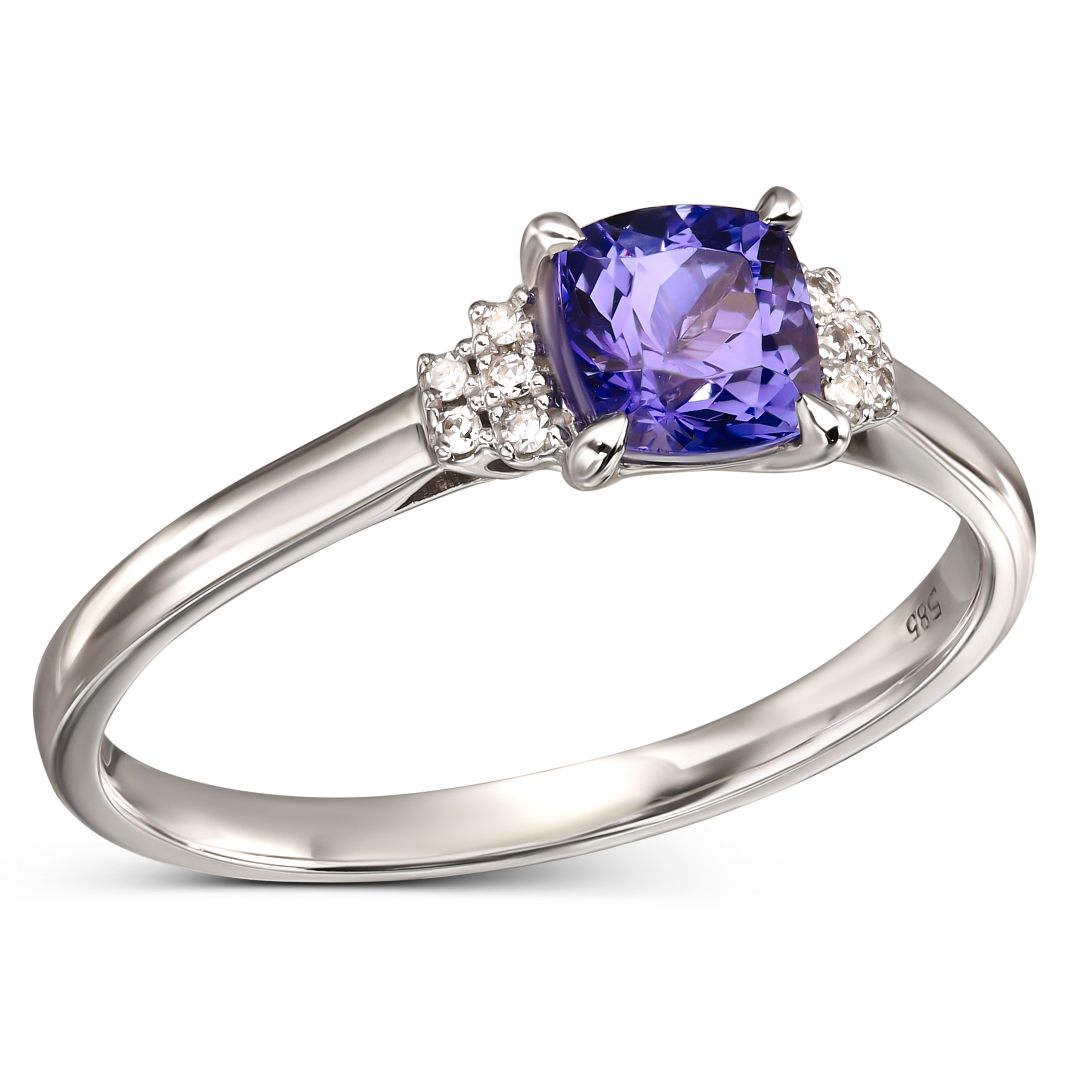 Pierścionek z białego złota z tanzanitem 0.76 ct i diamentami naturalnymi, rozmiar 14, próba 585