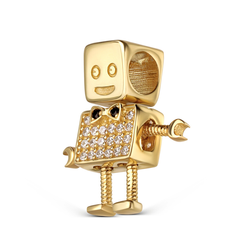 Złoty charms robot z cyrkoniami, próba 585