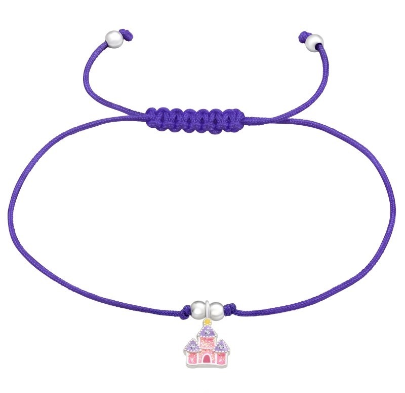 Bransoletka dla dziewczynki na fioletowym sznureczku z zamkiem, próba 925