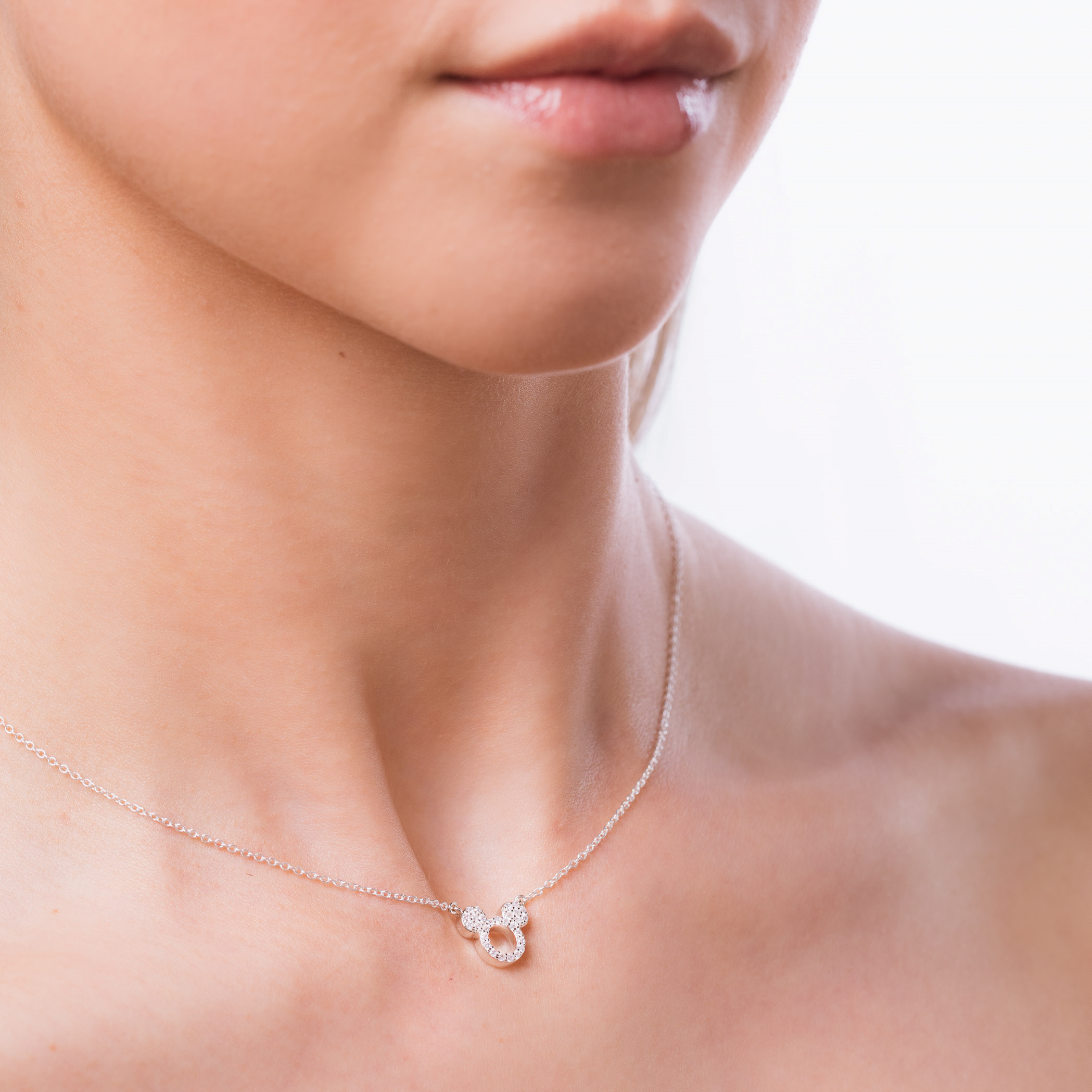 Srebrny naszyjnik z cyrkoniami Myszka Mickey, próba 925