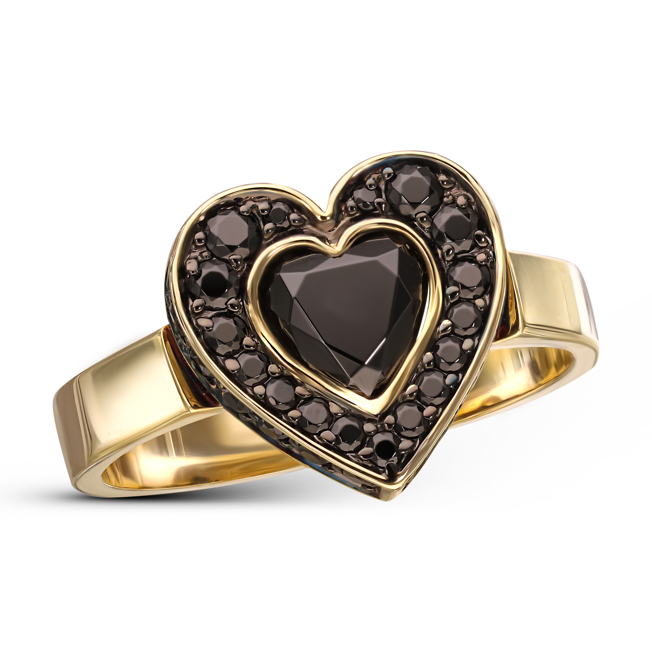 Pierścionek złoty serce z czarnymi cyrkoniami, rozmiar 15, próba 585