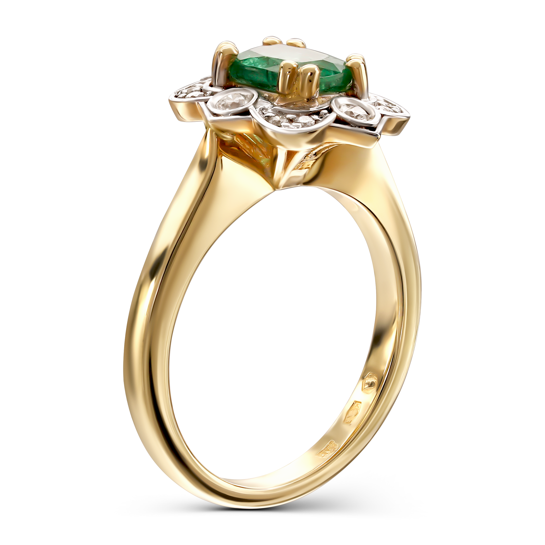 Pierścionek złoty vintage ze szmaragdem 0.89 ct i diamentami naturalnymi, rozmiar 15, próba 585