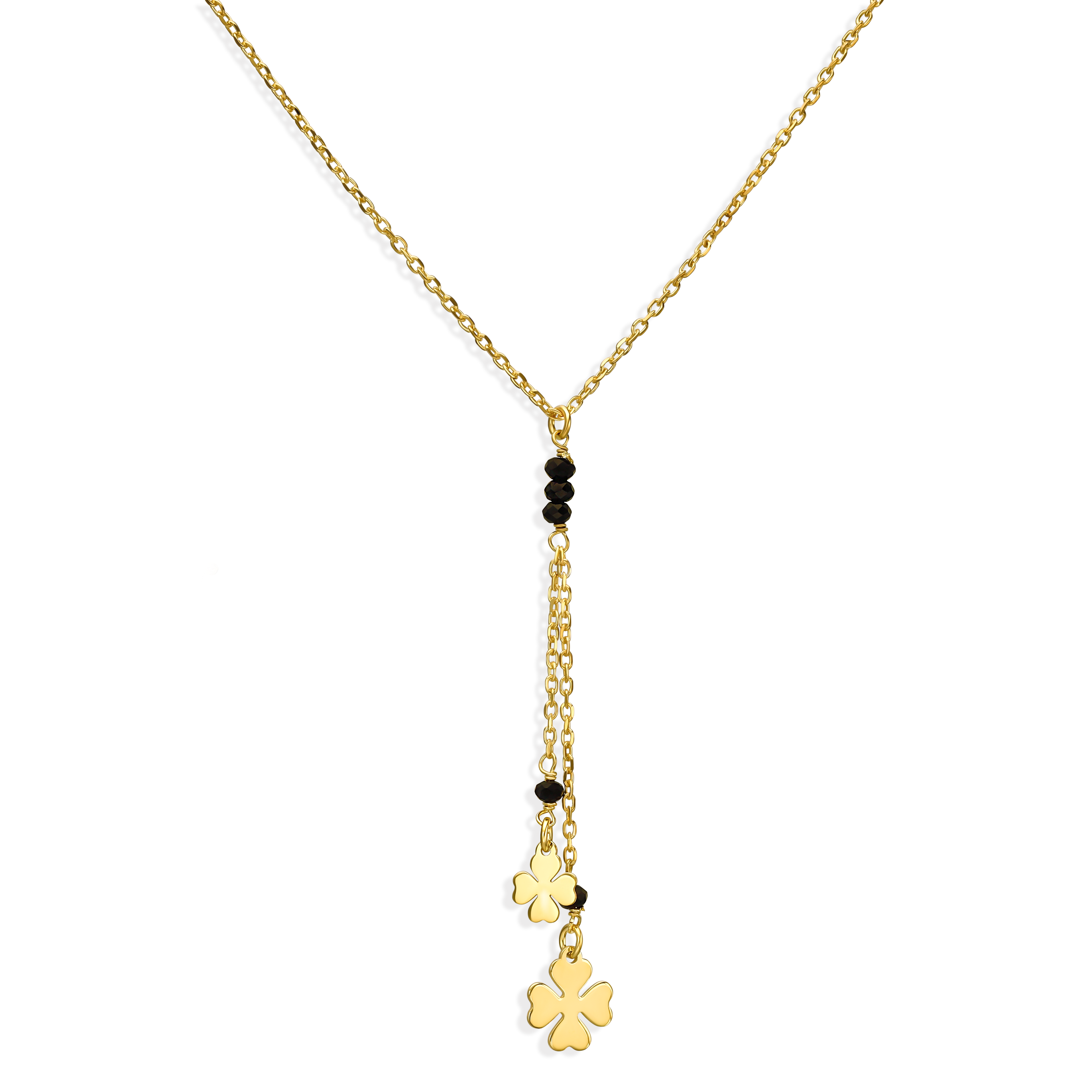 Naszyjnik krawatka z koniczynkami ze srebra pozłacanego, próba 925