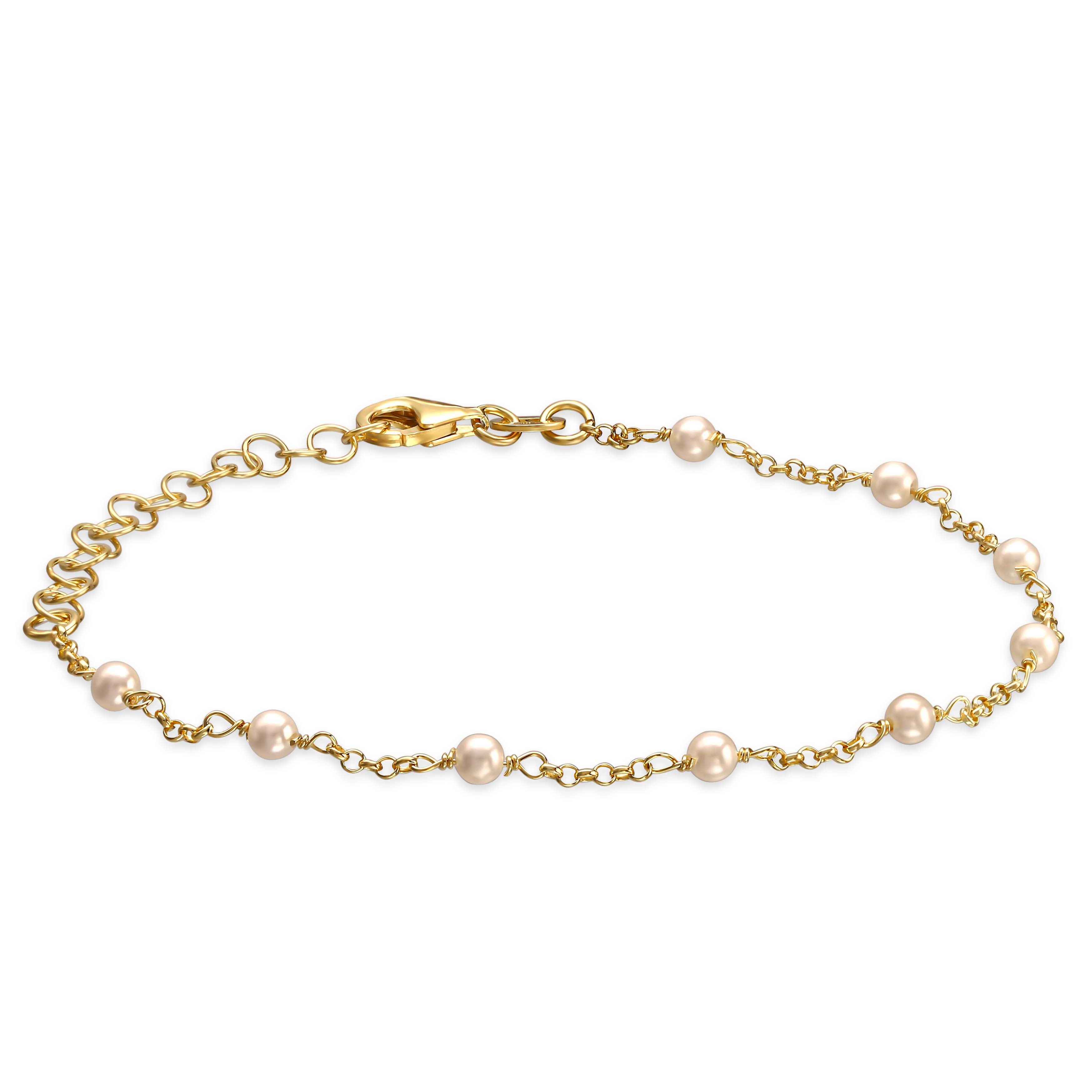 Bransoletka srebrna pozłacana z perełkami, próba 925