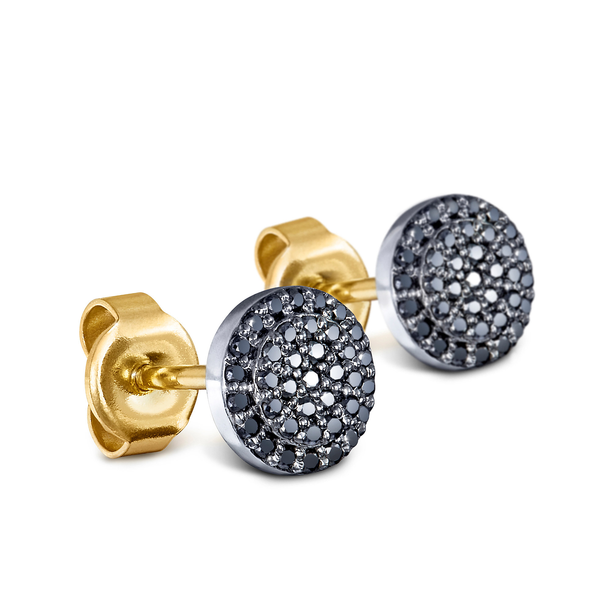 Kolczyki okrągłe złote z czarnymi brylantami 0.22ct, zapięcie na sztyft