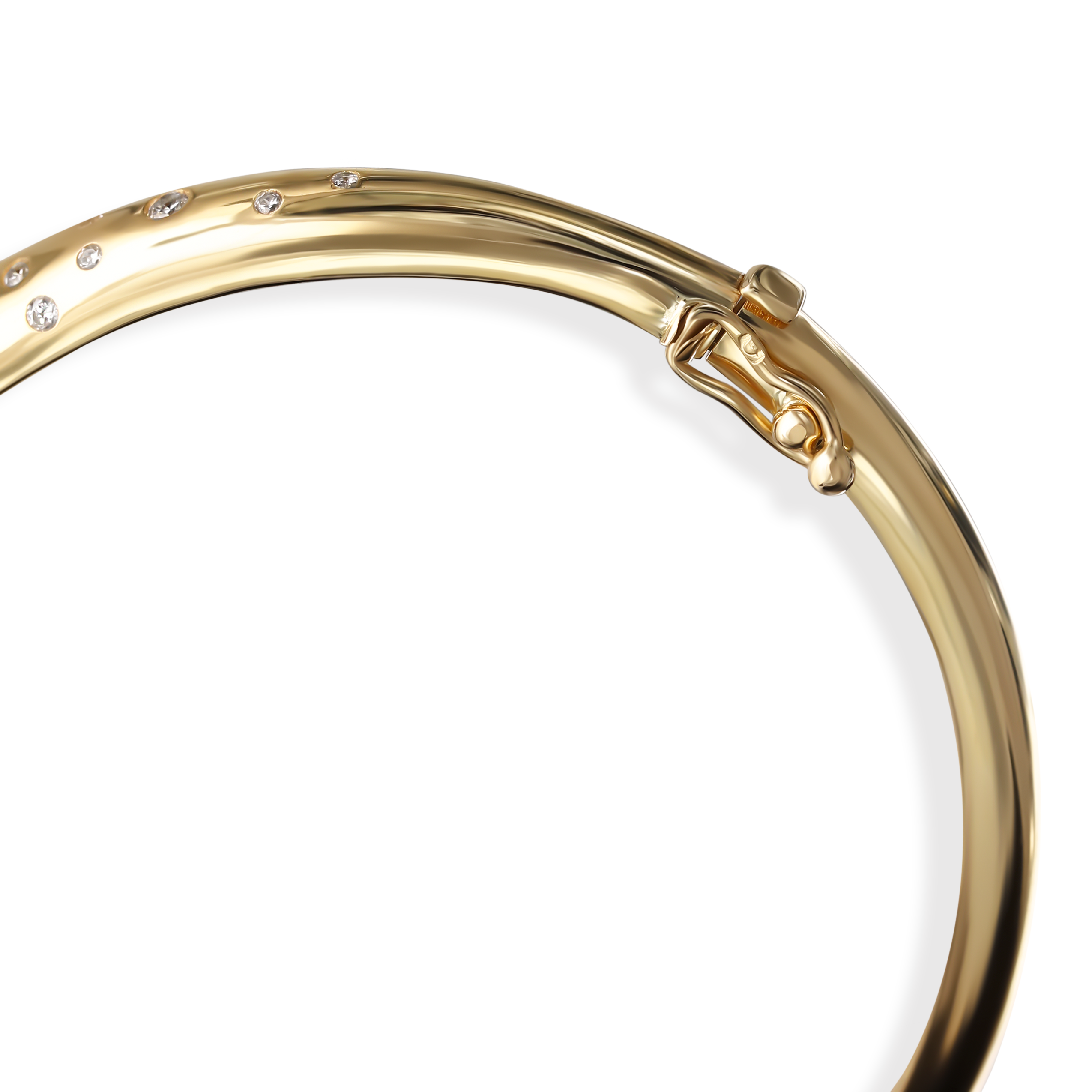 Złota sztywna bransoleta bangle z cyrkoniami, próba 585