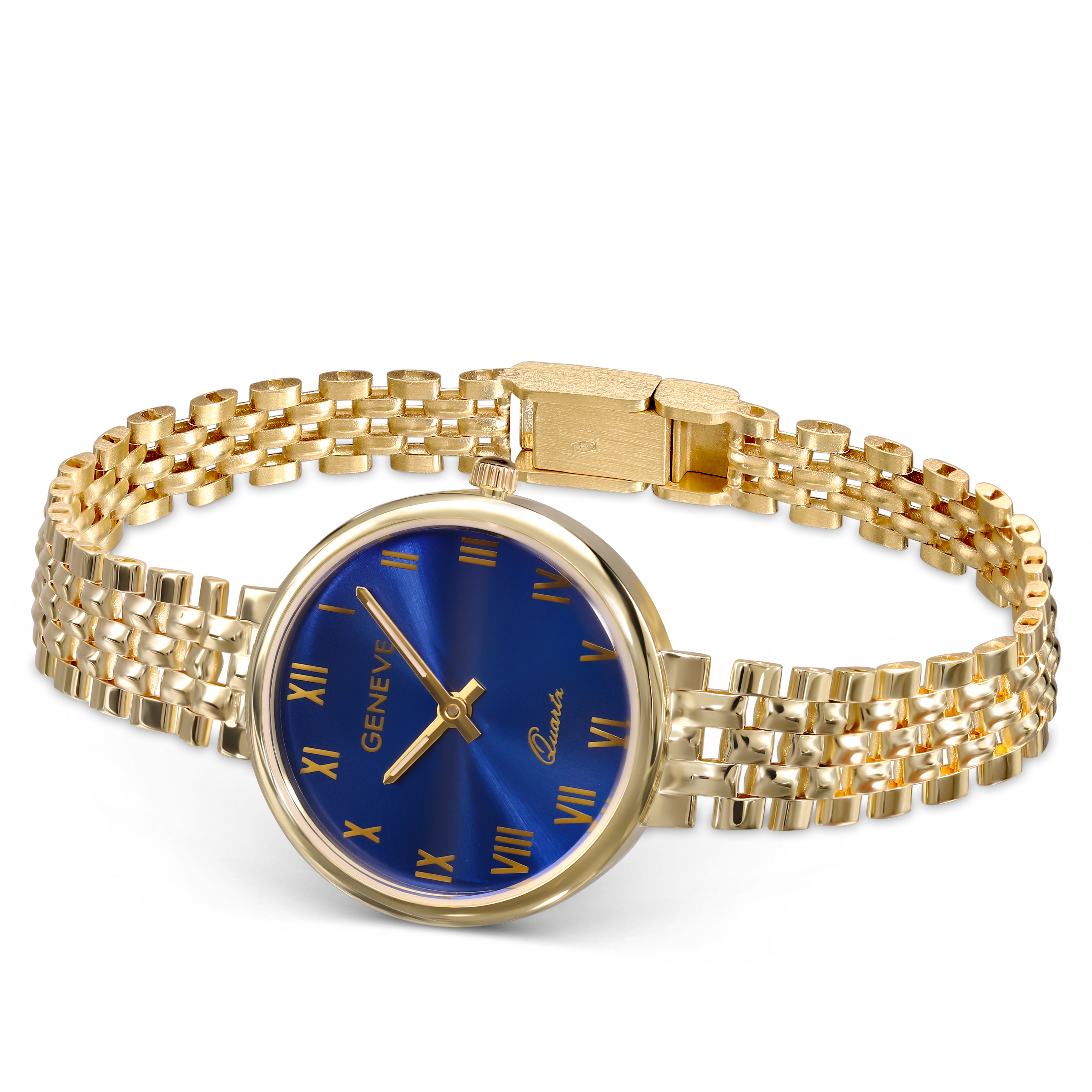 Stylowy złoty zegarek z granatową tarczą, próba 585