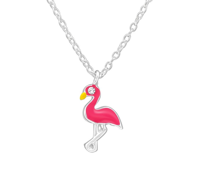 Naszyjnik srebrny dla dziewczynki z flamingiem, próba 925