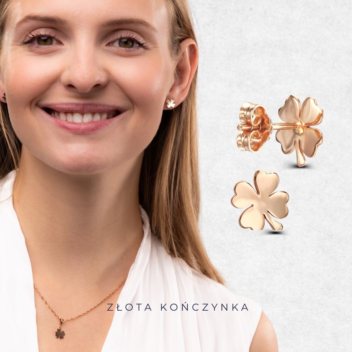 Dziewczyna z kolczykami z różowego złota koniczynki 585