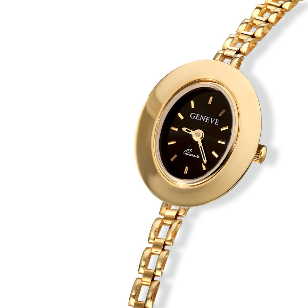 Damski złoty zegarek z czarną tarczą, próba 585